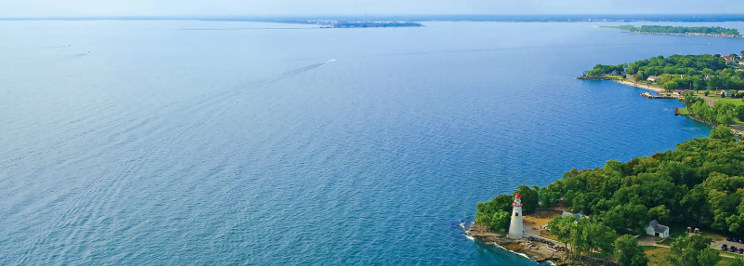 Lake Erie shoreline and lighthouse near Huron, Ohio
