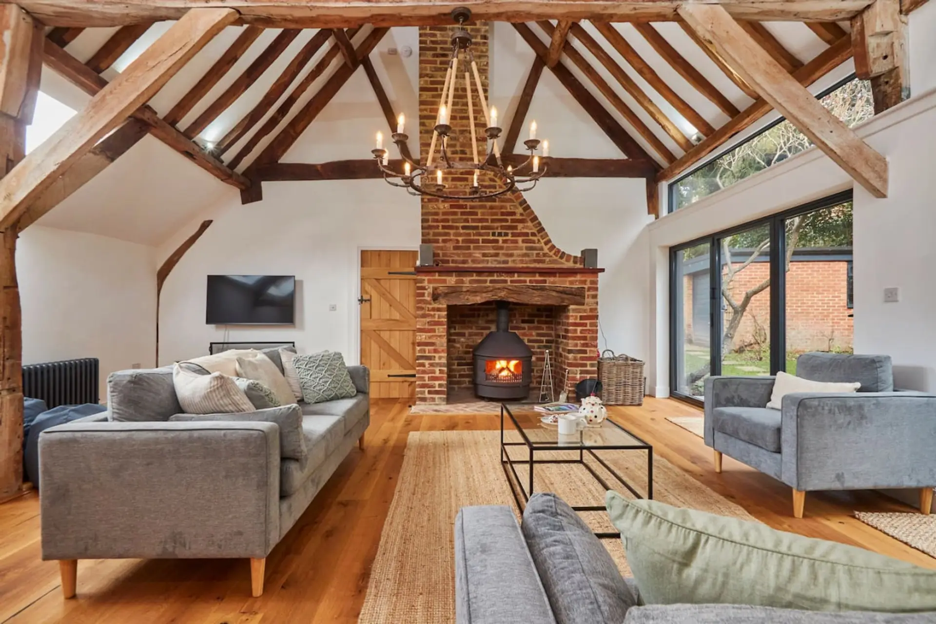Beautiful living room with cosy open fire