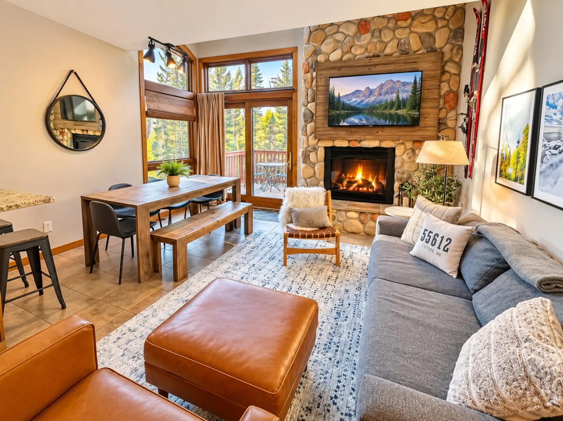 Cozy up next to the fireplace after a day on the slopes