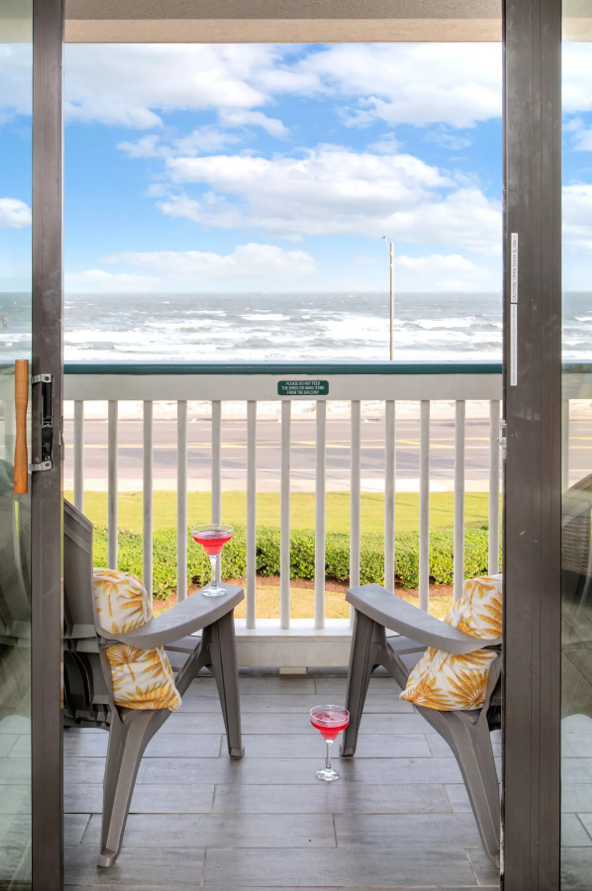 Sunrise coffee on your private Gulf-view balcony in Galveston