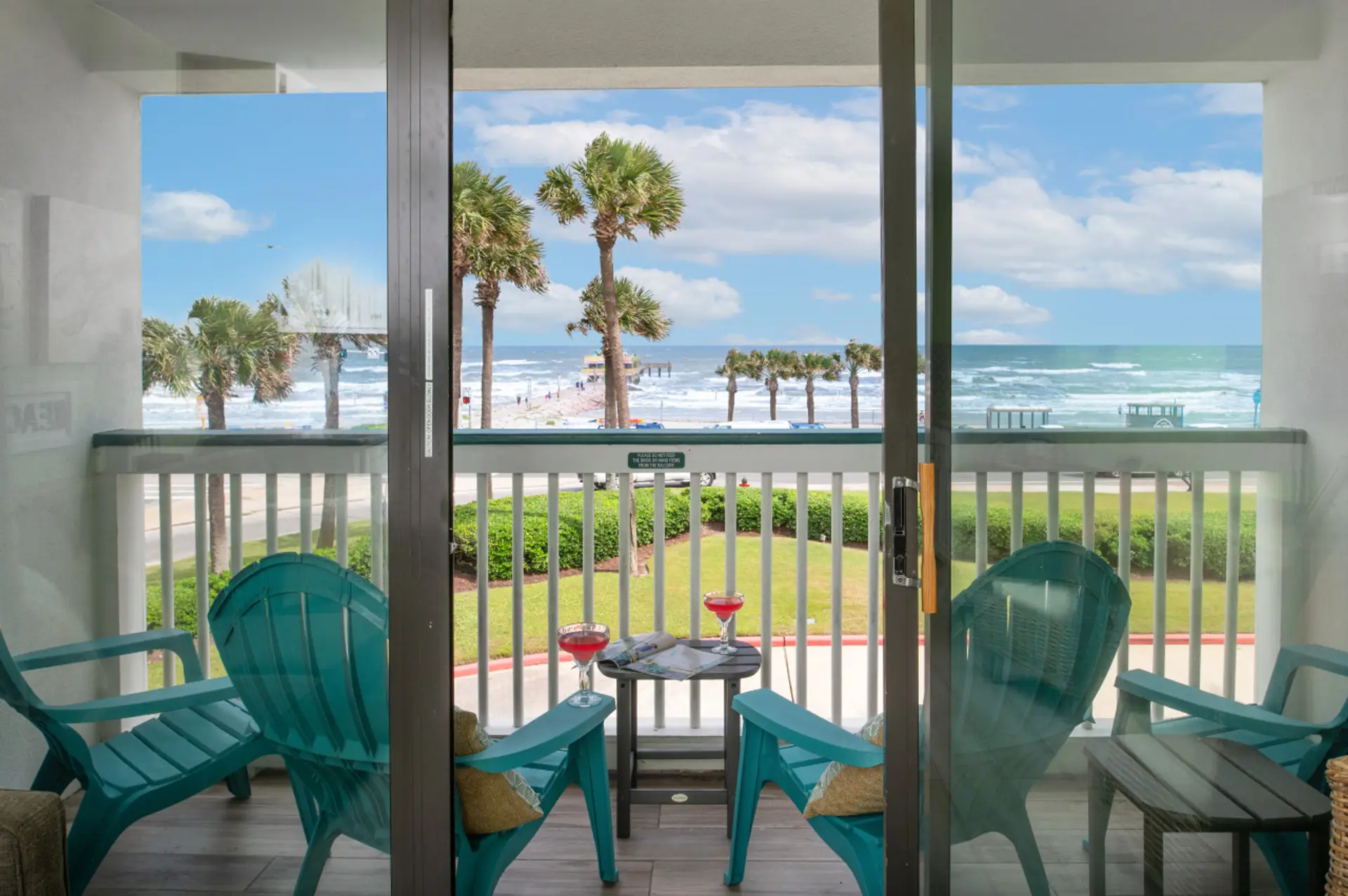 Wake up to Gulf views from your private Seawall Galveston condo balcony.