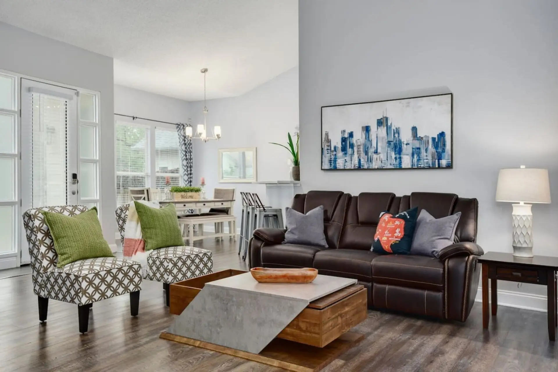 Spacious open-concept living room perfect for relaxing near The Domain