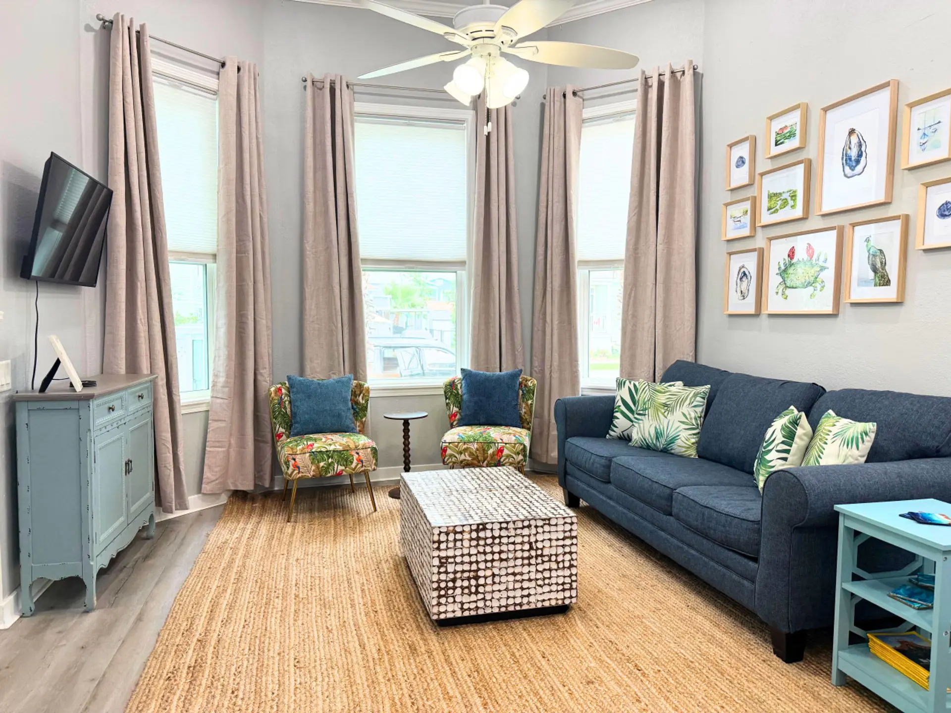 Sun-filled living space in family-friendly Galveston vacation rental