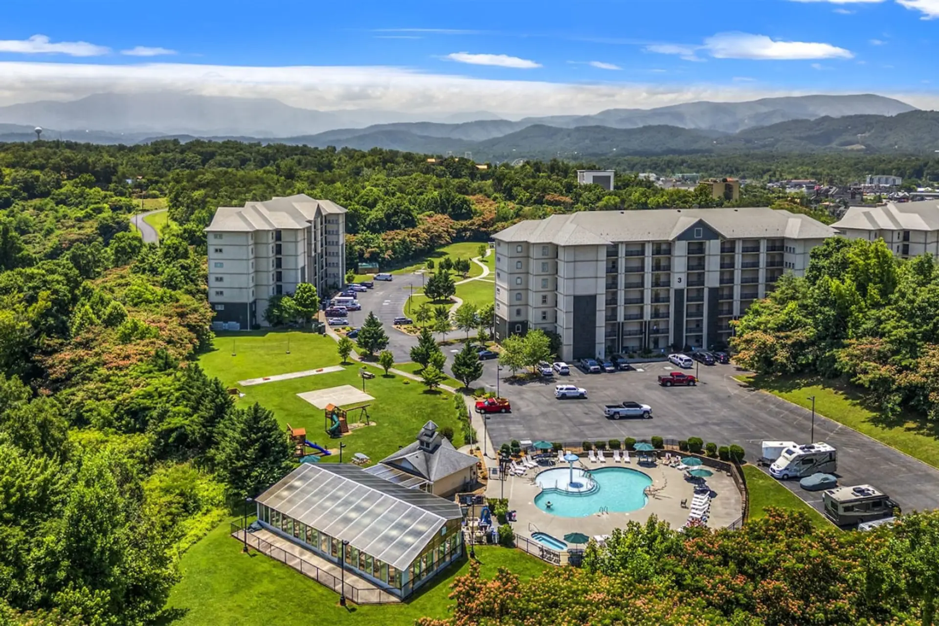 Mountain View Condos- Indoor and outdoor pools, playground, corn hole, basketball, walking trail and more
