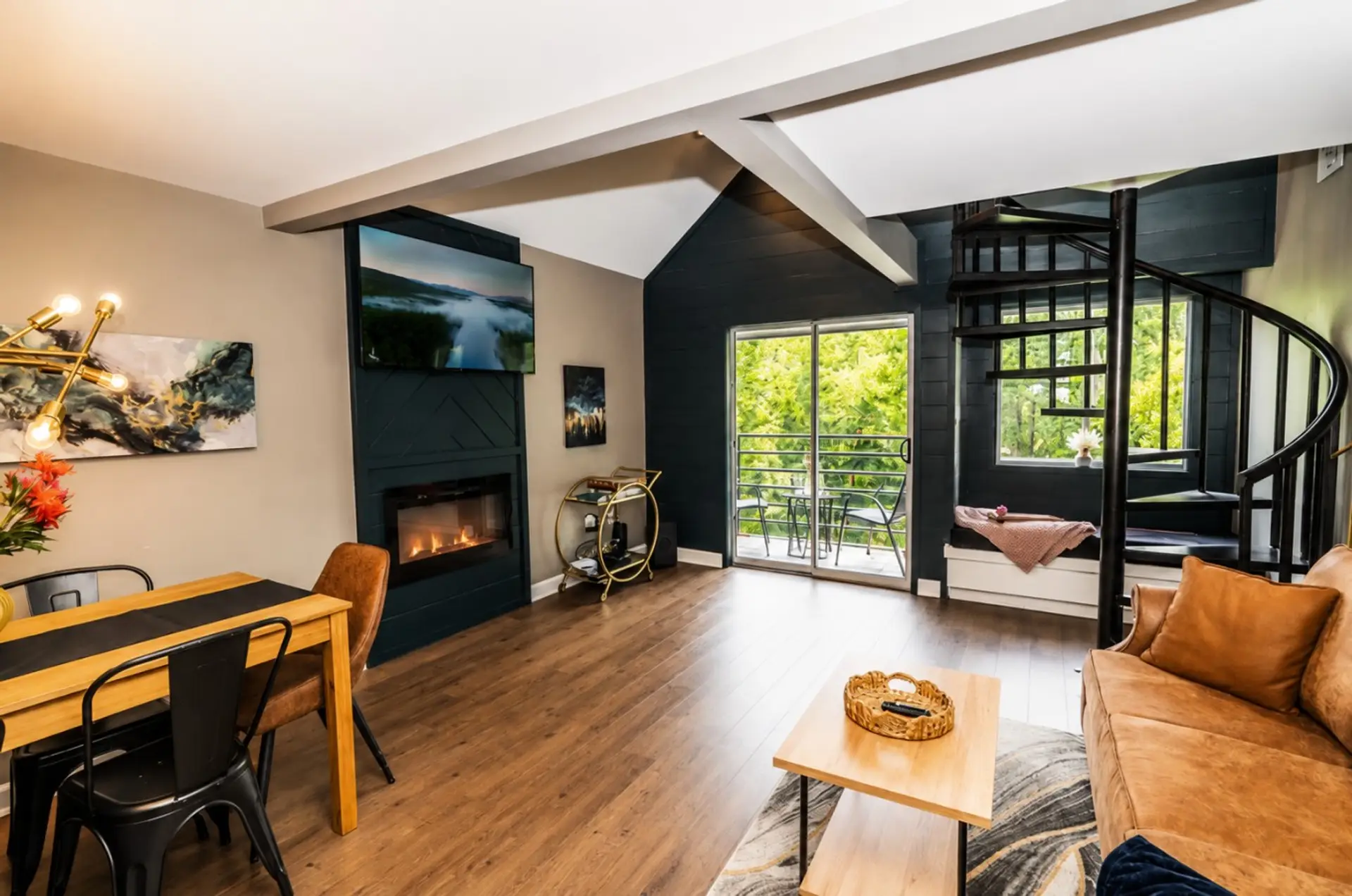 Kick back by the fireplace after a day of exploring