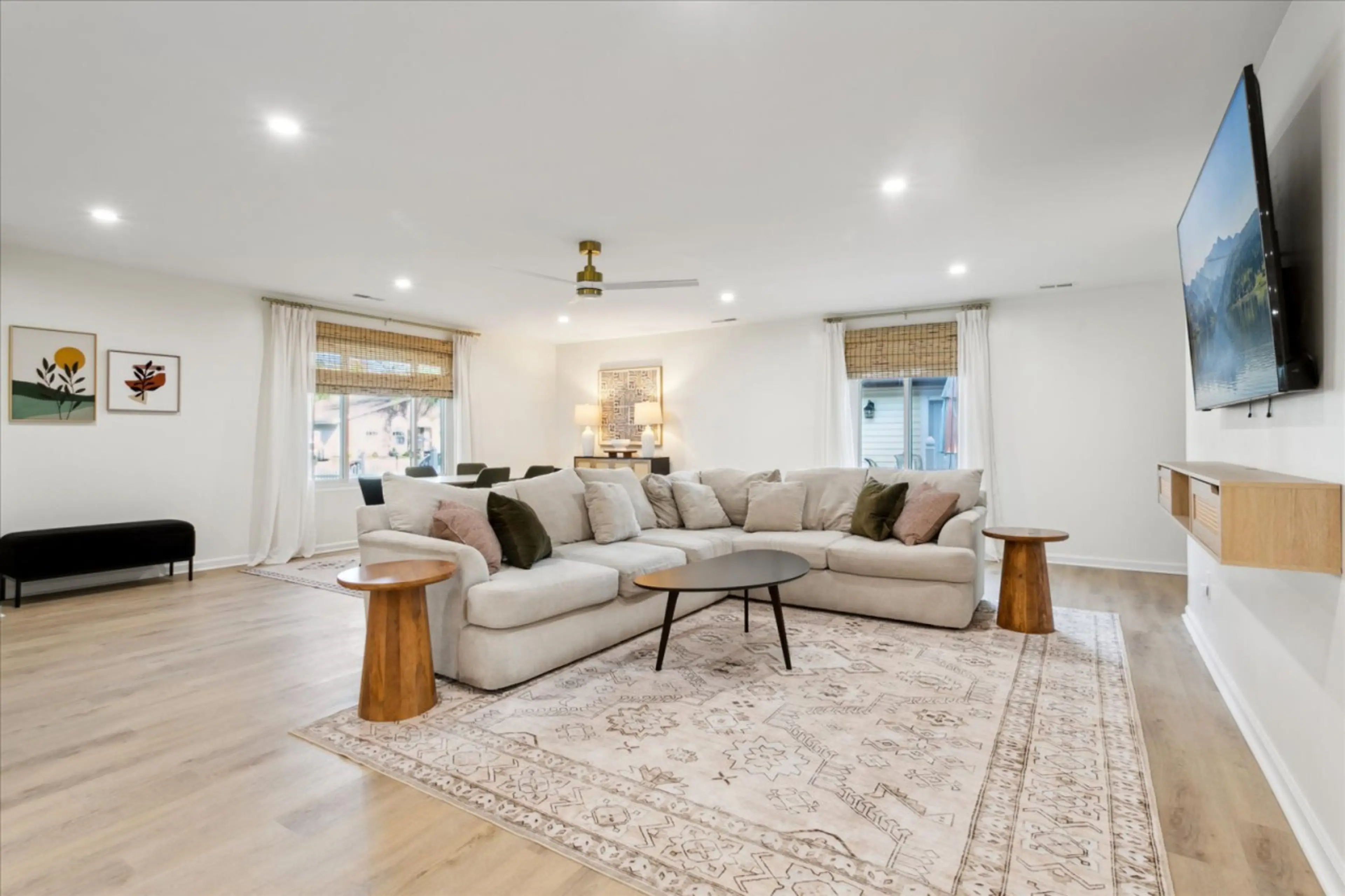 The spacious living room can sit the whole family!