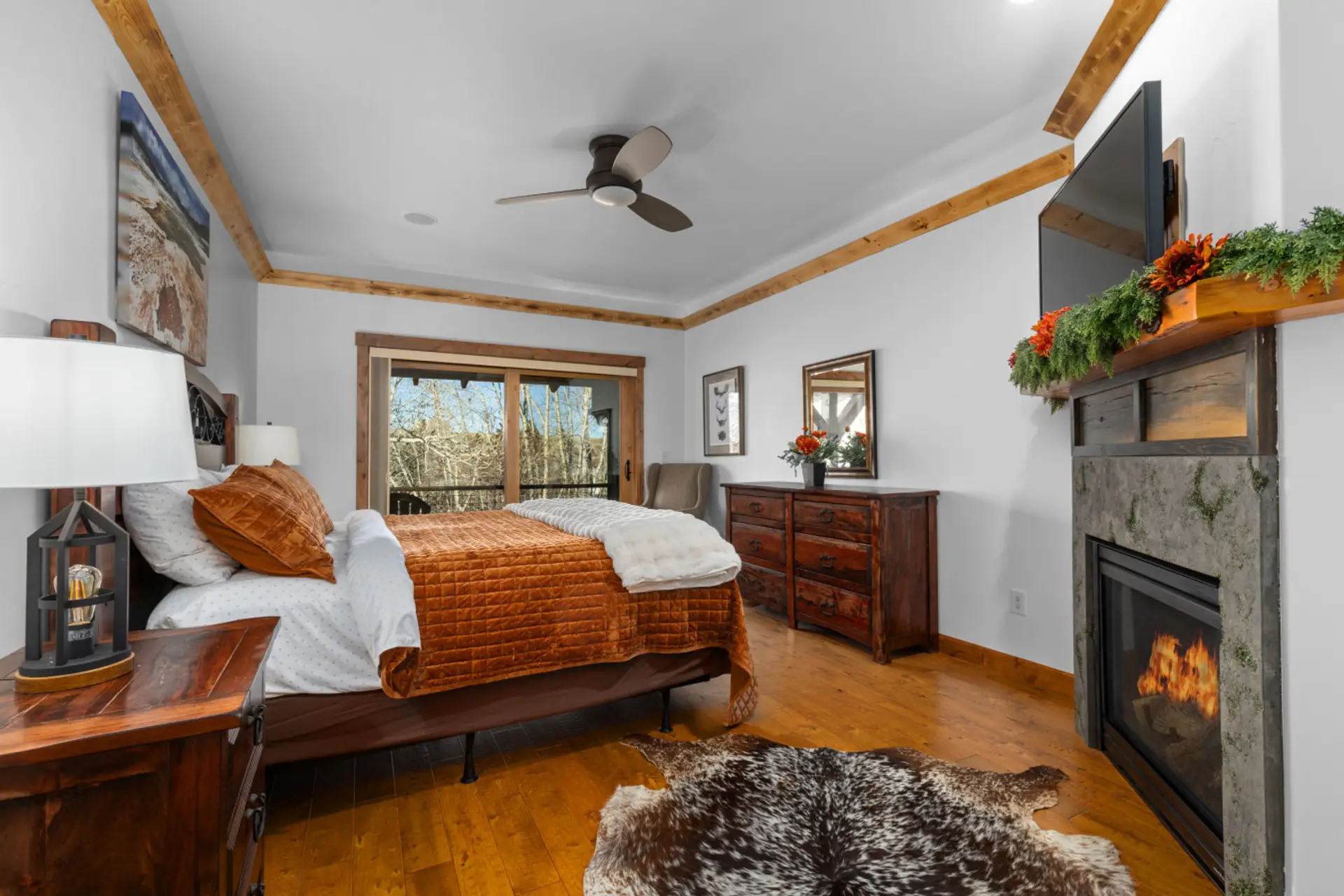 Creekside Master Suite with Fireplace and deck