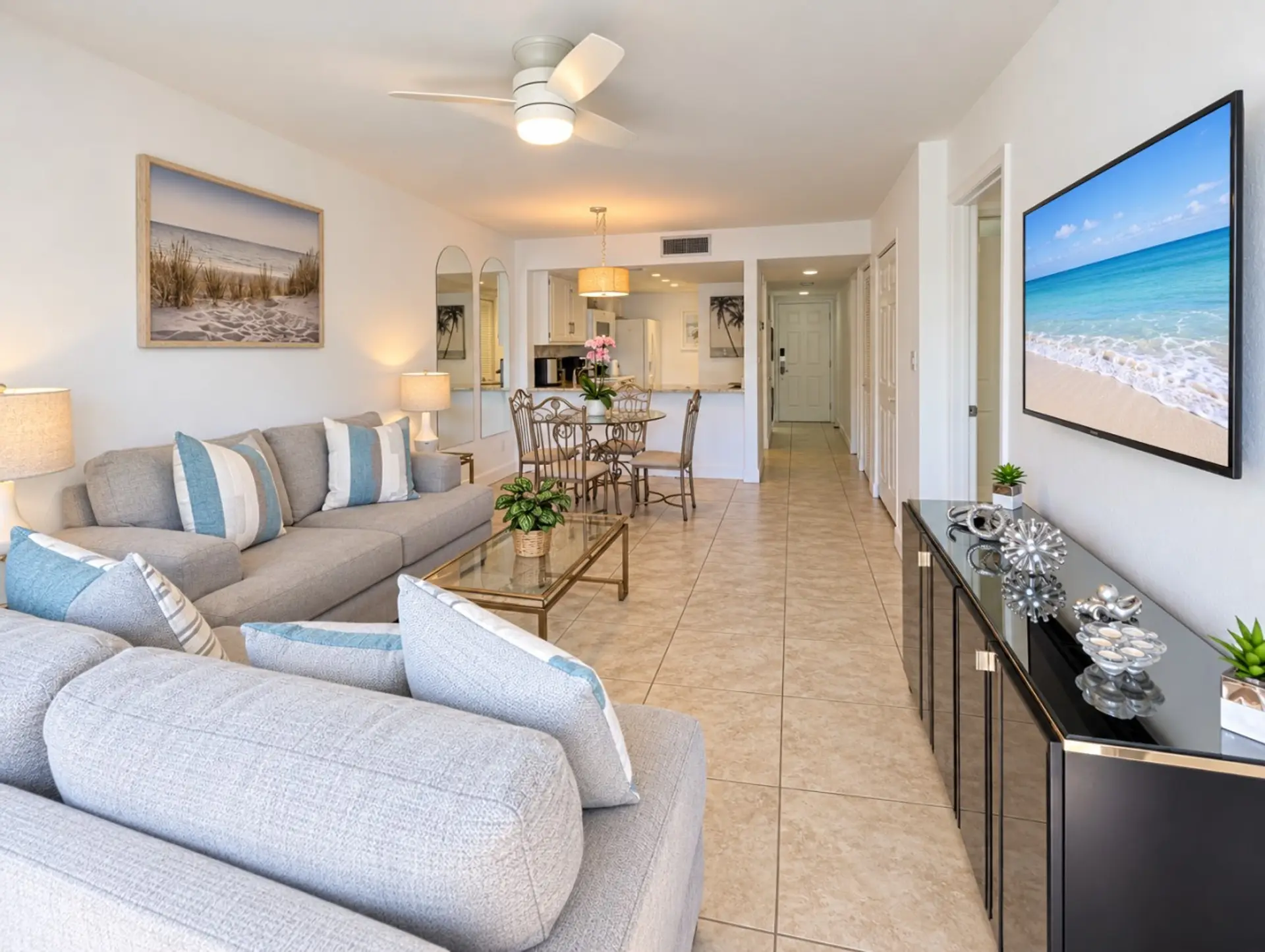 Polished living room with coastal TV view