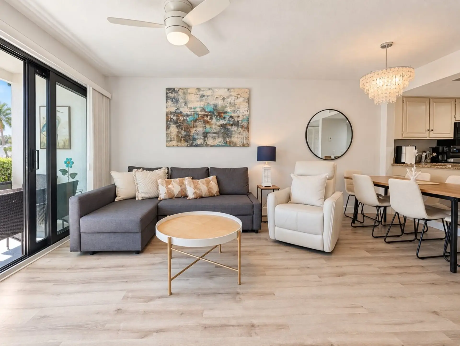 Bright coastal living and dining room