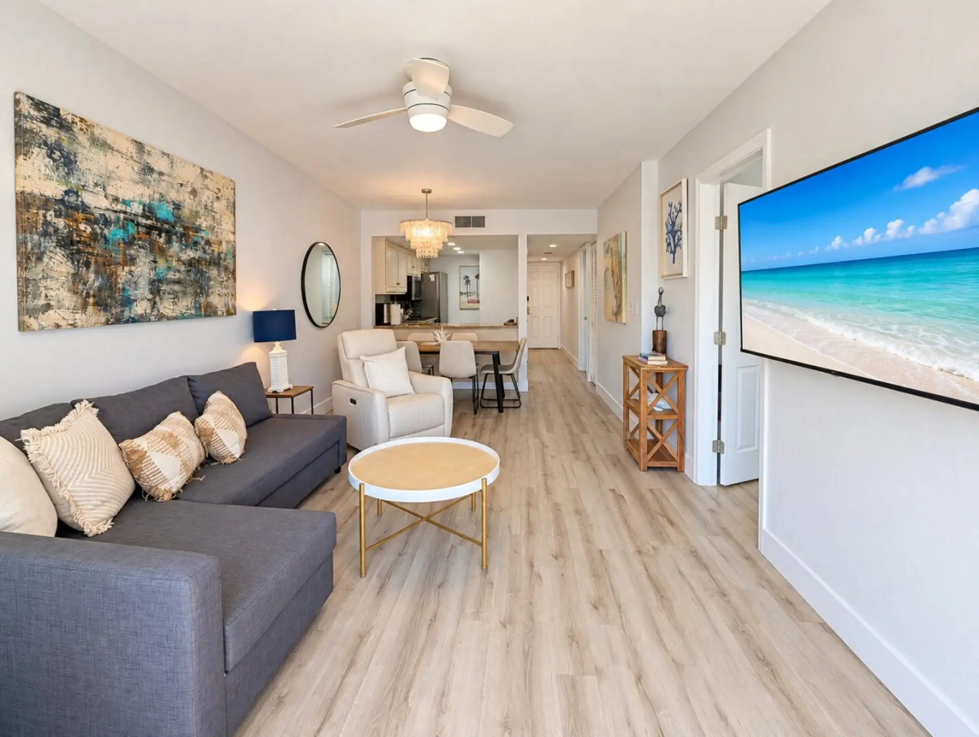 Bright coastal condo living room