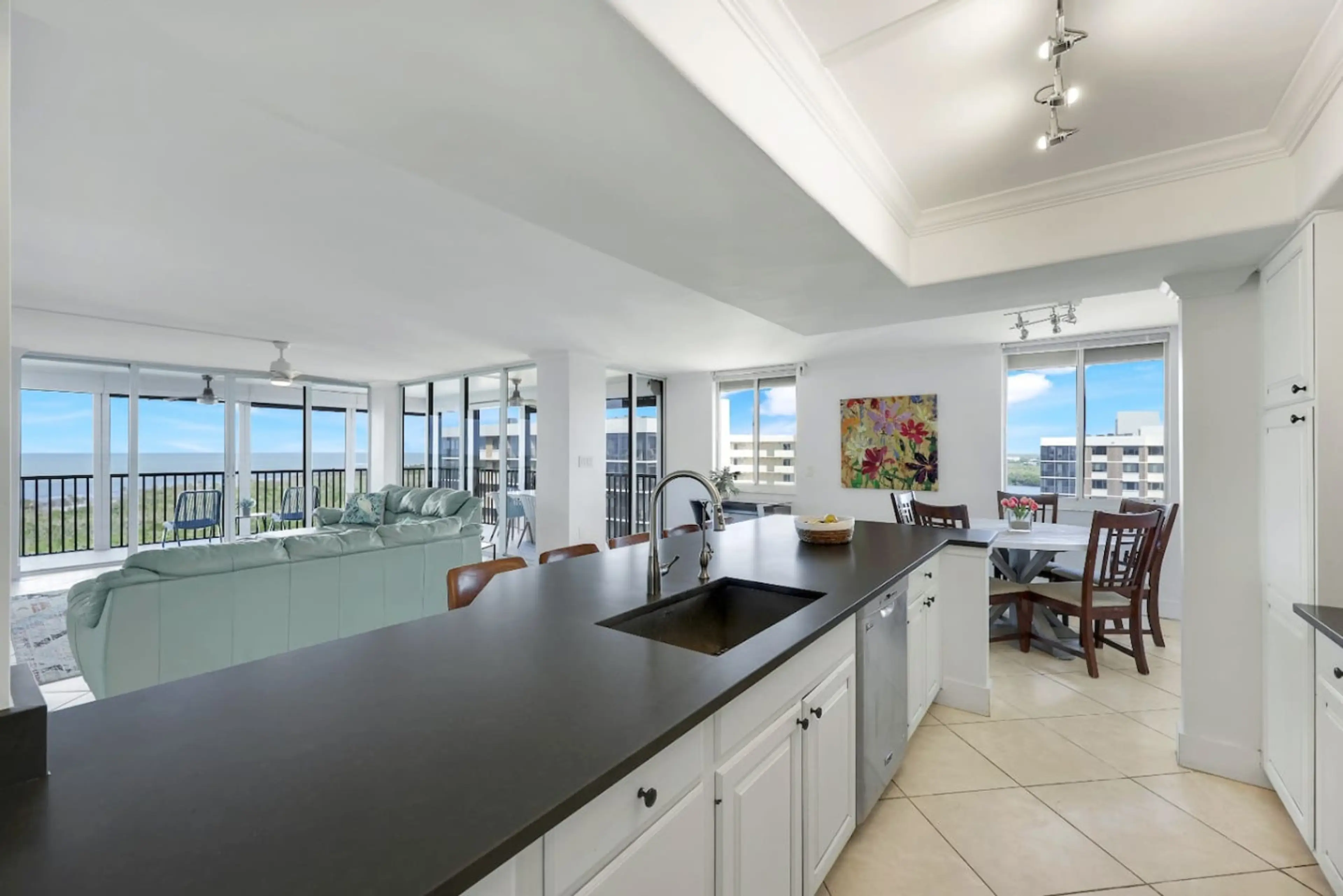 Enjoy a meal or cocktails in this lovely open kitchen complete with views of the gulf.