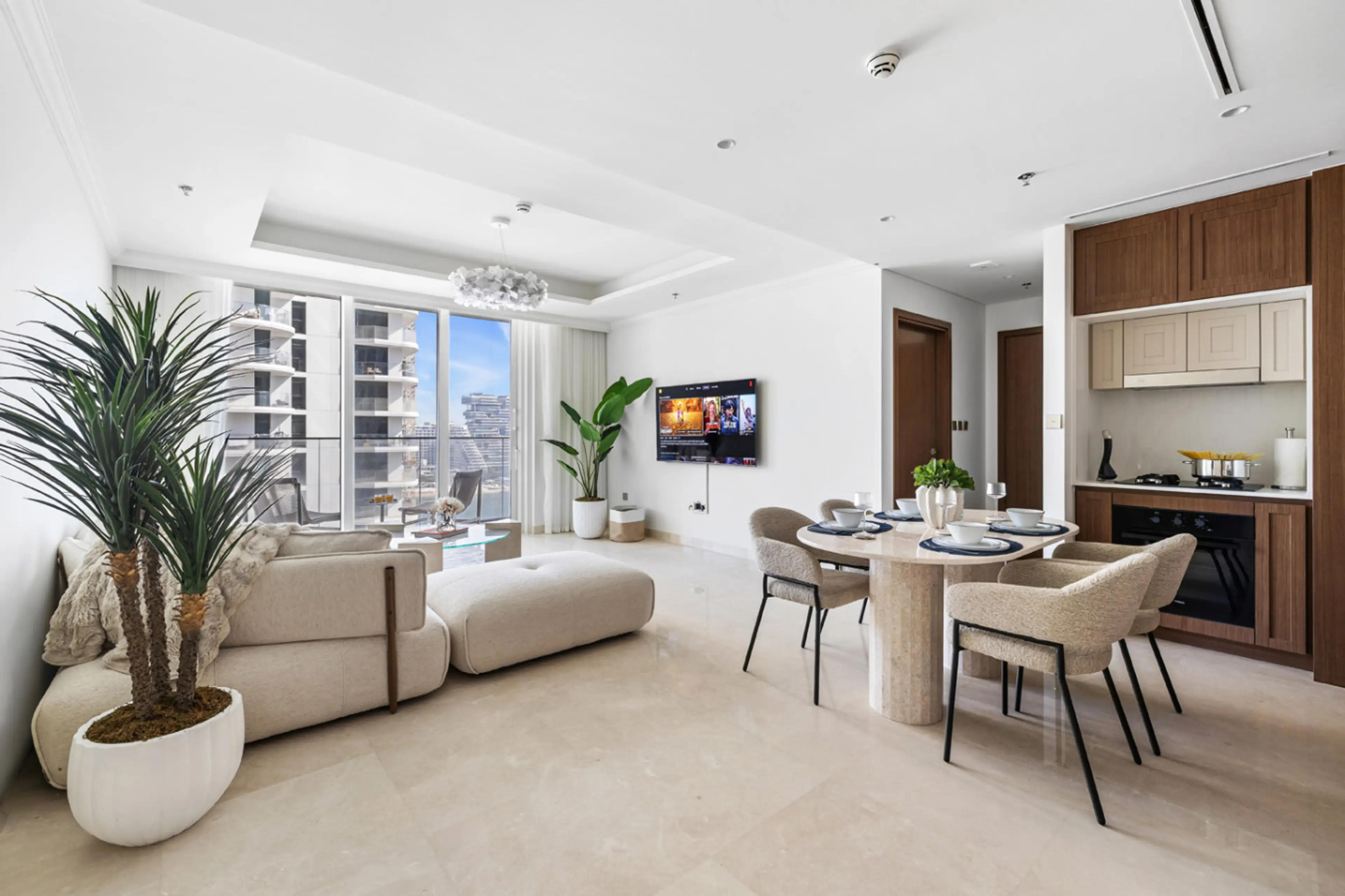 Stylish open living space, perfect for relaxing after a day out with the perfect view