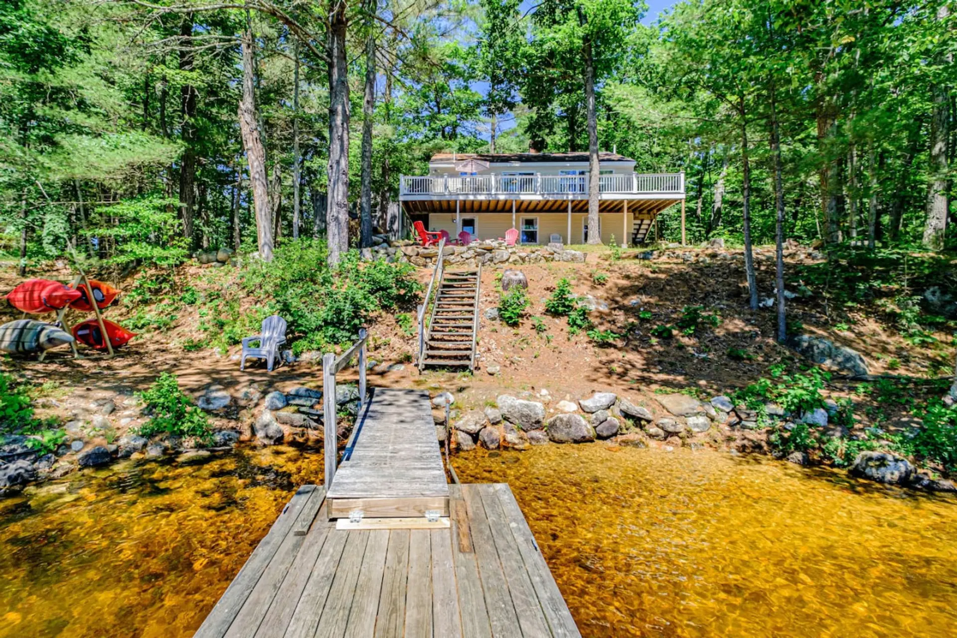 Backyard - private dock, fire pit and seating and kayaks
