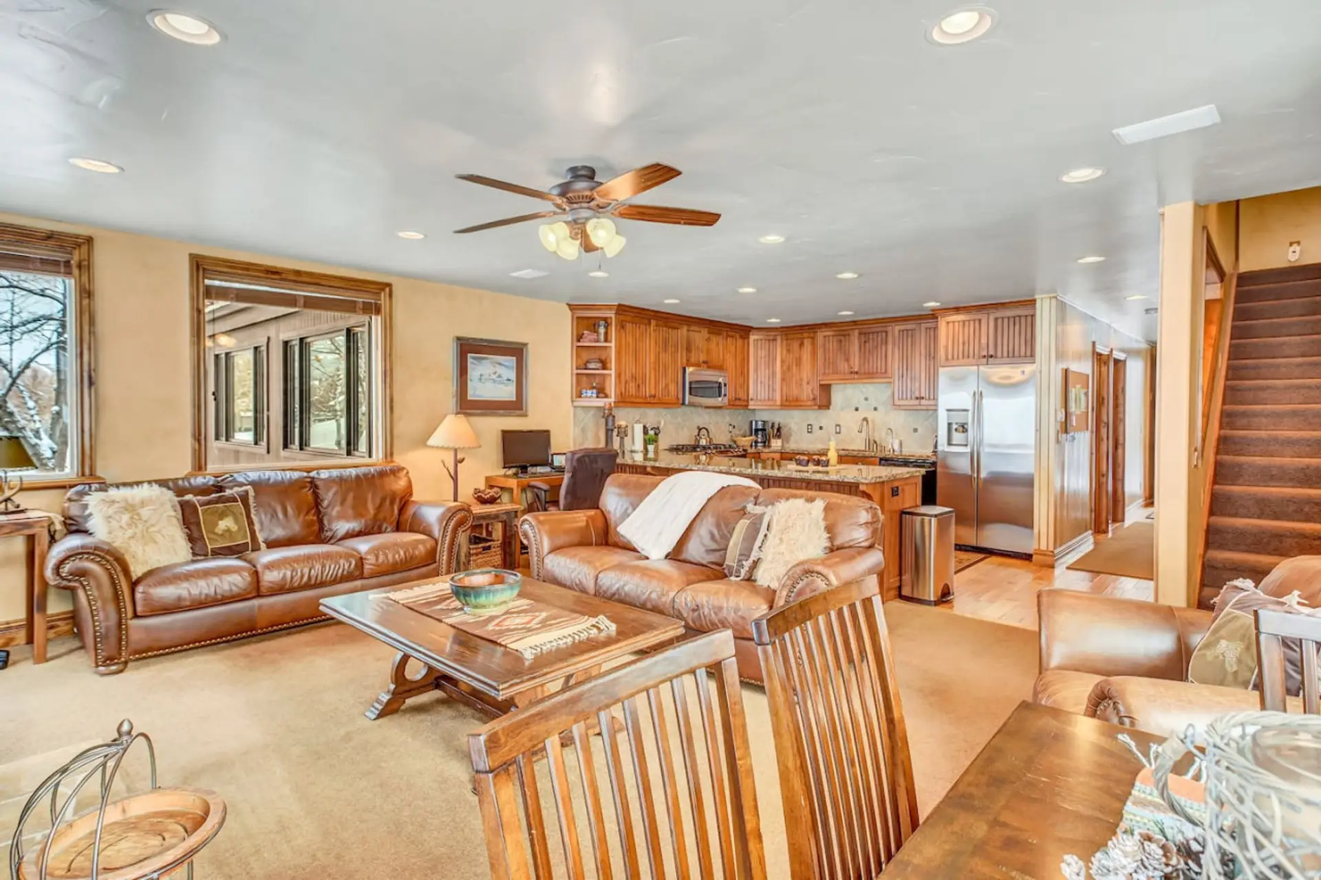 Condo is spacious with plenty of room for everyone.  1 King bedroom located on Main level and the other 3 bedrooms located upstairs.