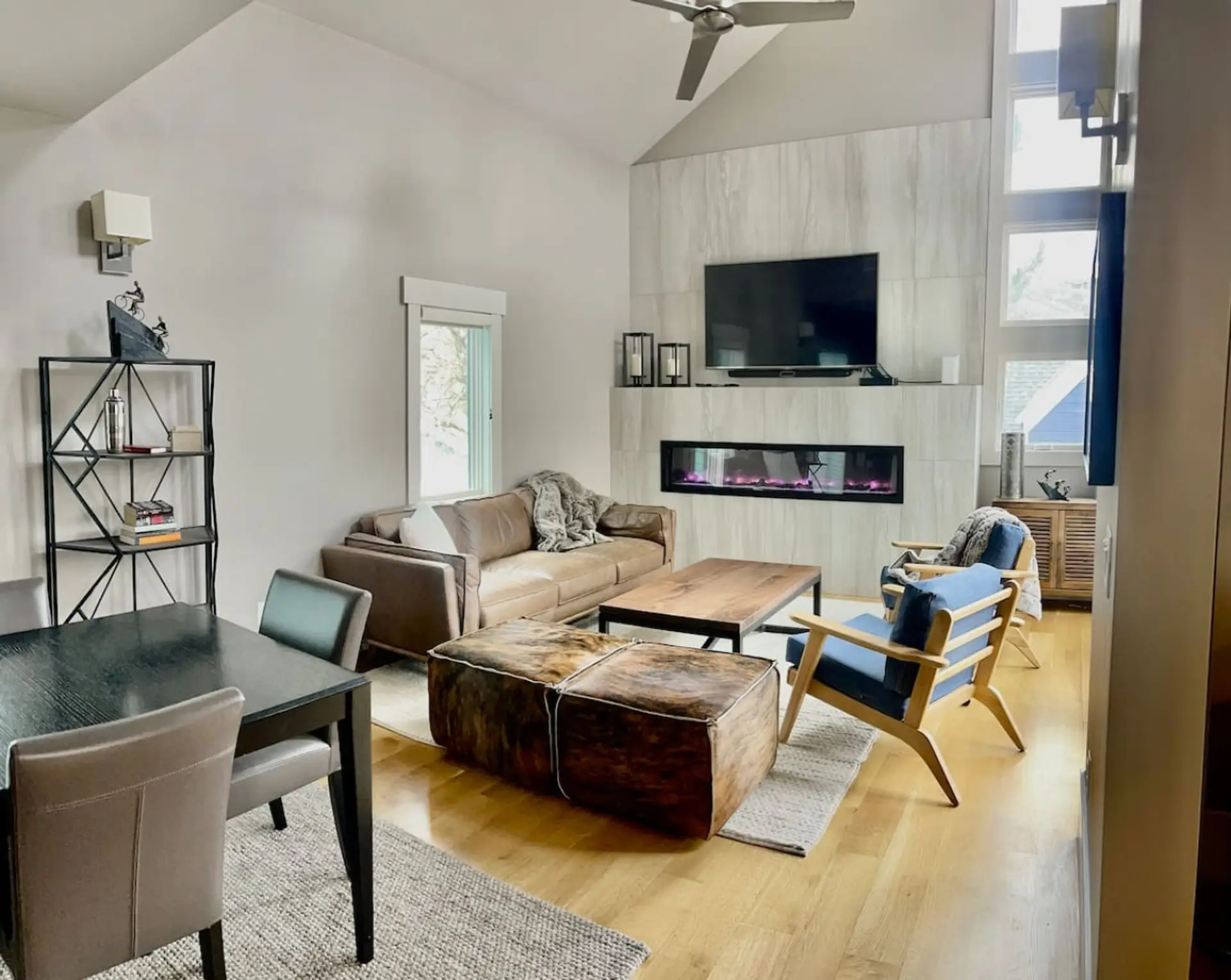 Enjoy a fire in the cozy family room after a day on the slopes.