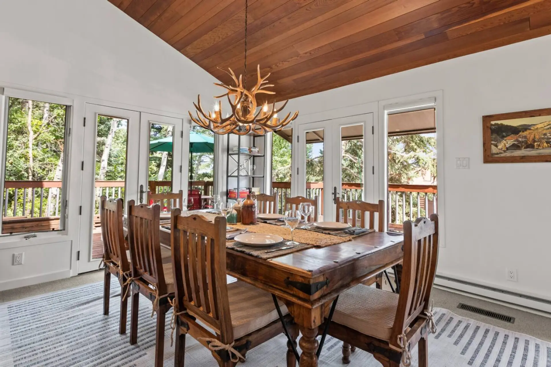 Large dining table that seats 8 comfortably.