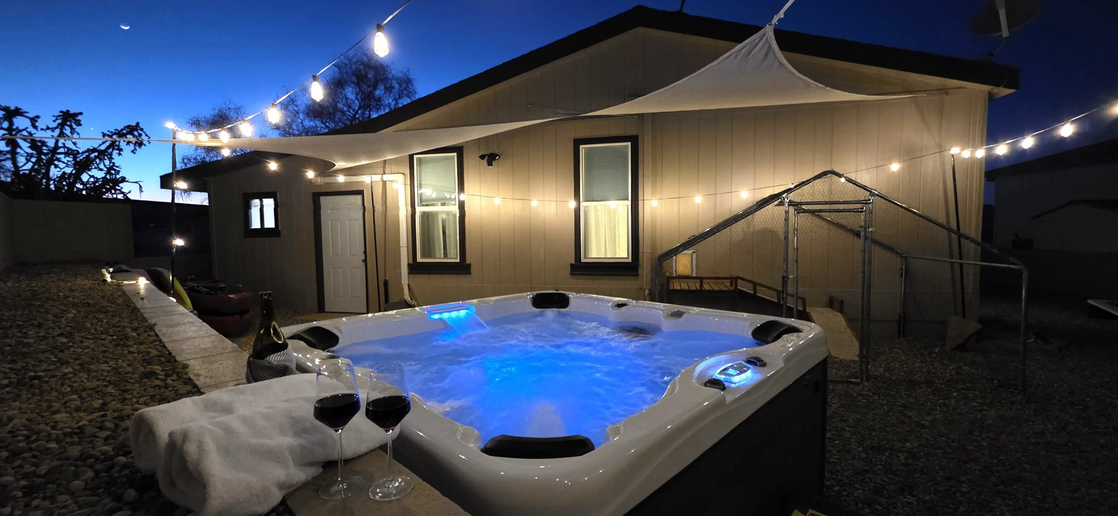 Hot Tub and Backyard