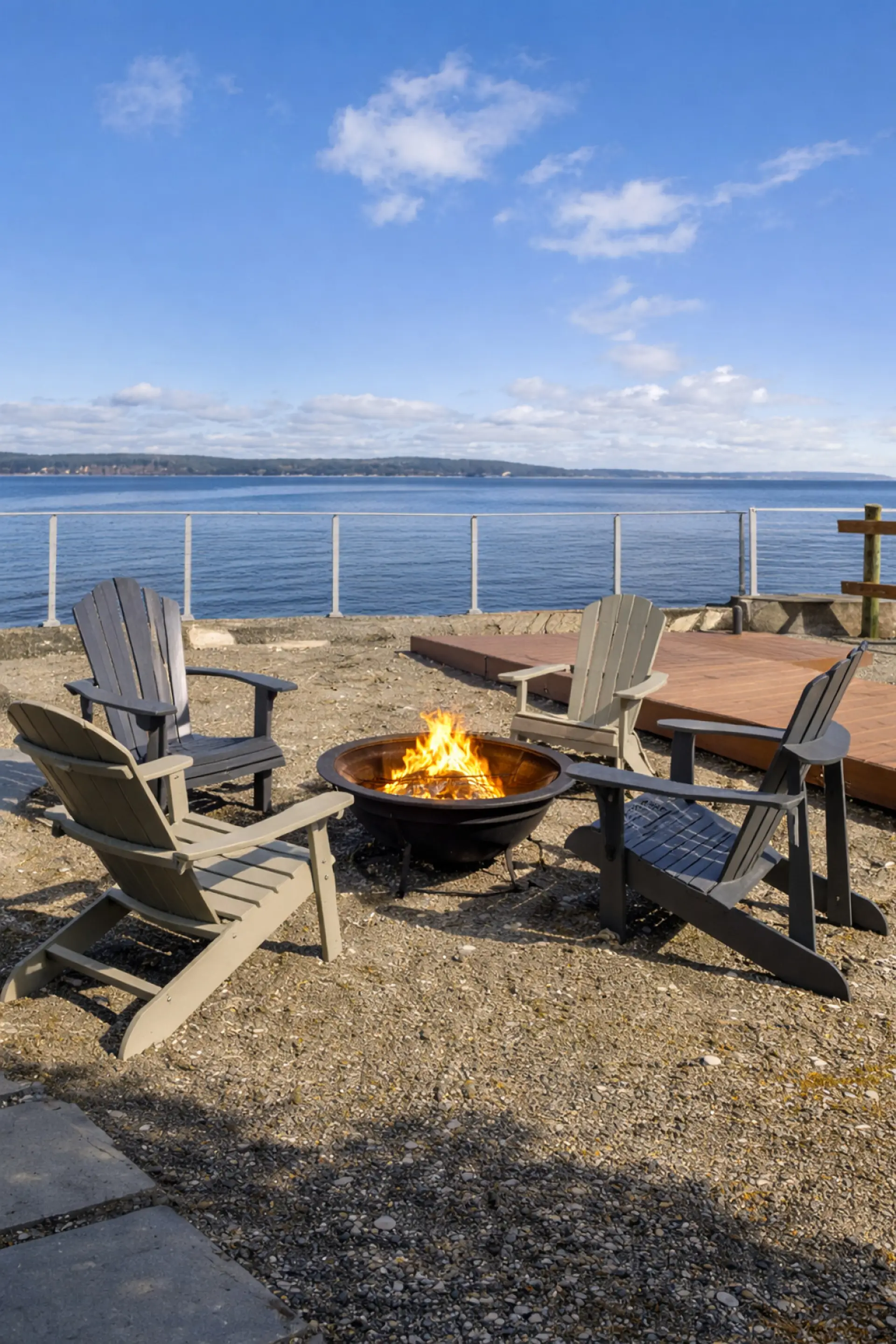 Waterfront Fire Pit with Adirondack Seating