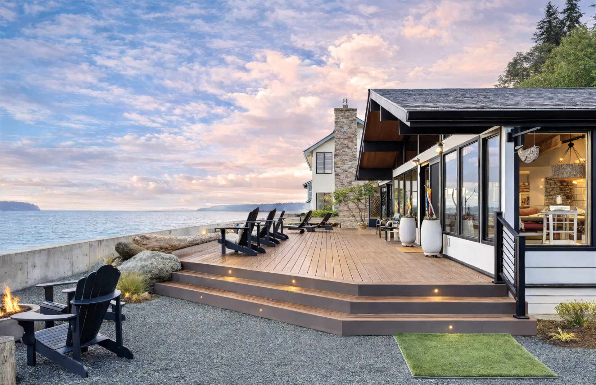 Front Deck: Experience sunsets over the bay from our expansive, stylish outdoor getaway!