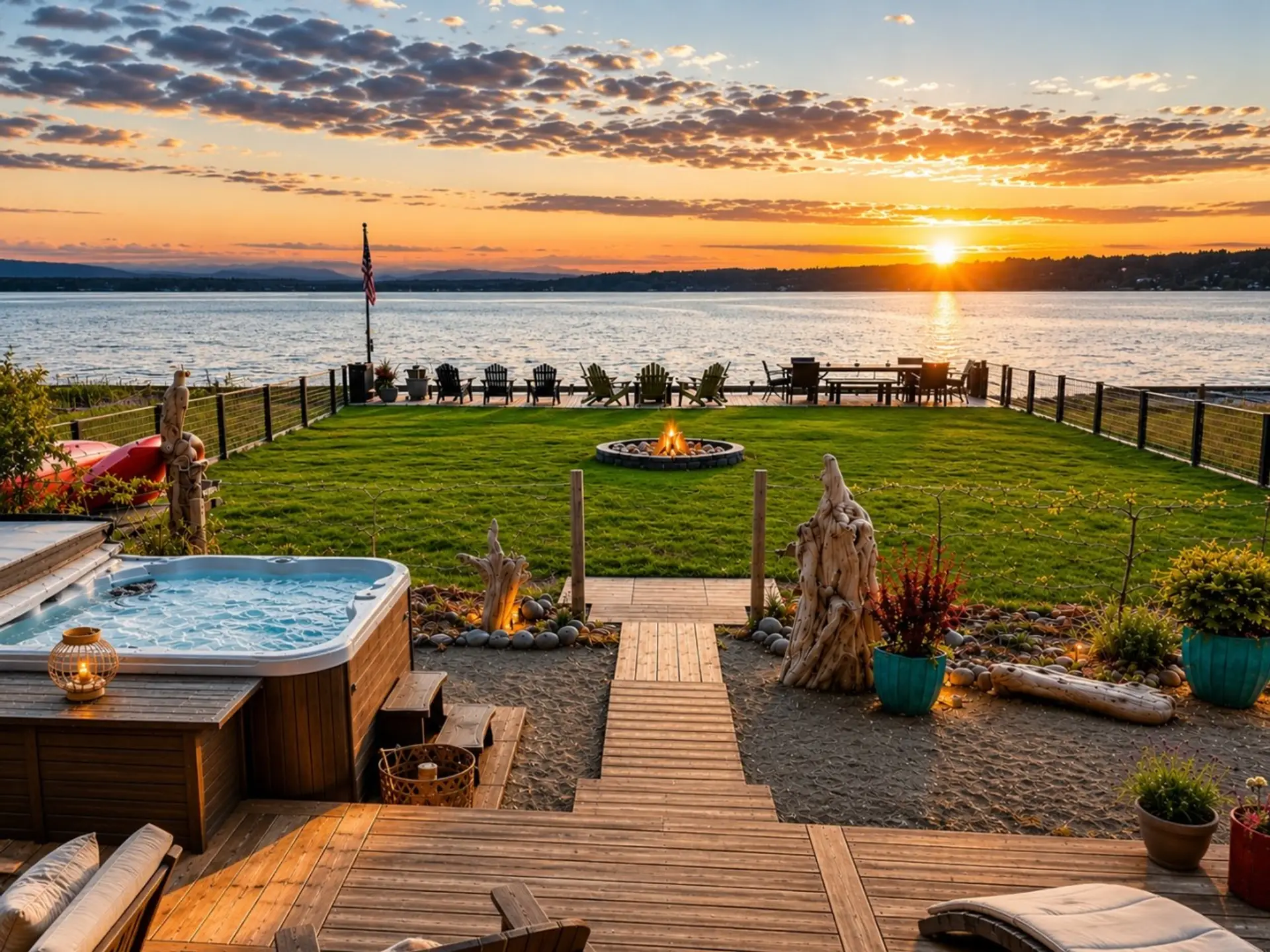 Backyard Retreat: Sunset views, hot tub bliss, and a firepit for unforgettable evenings!