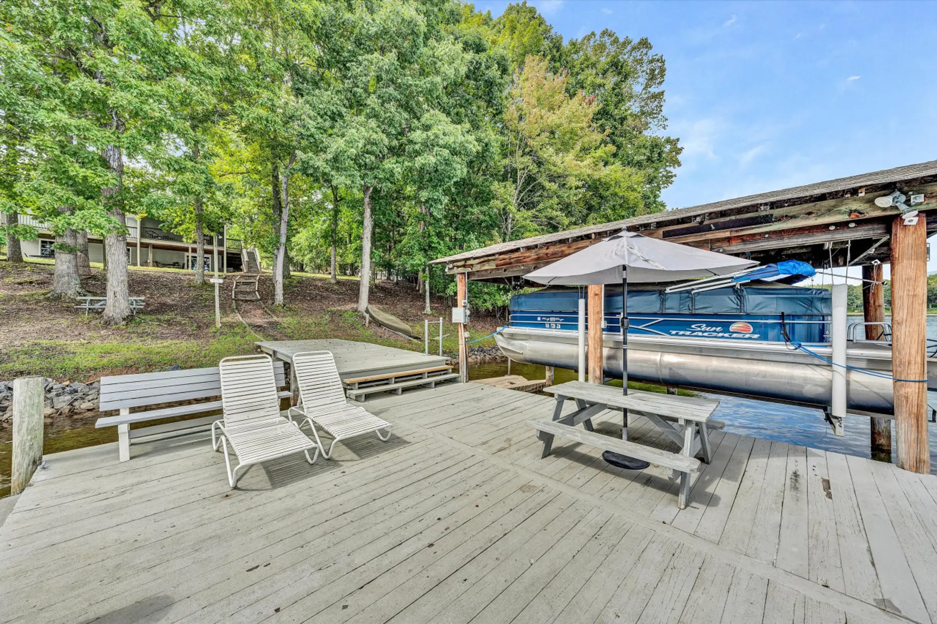 Access tranquil waters from our private dock, perfect for boating or relaxing.