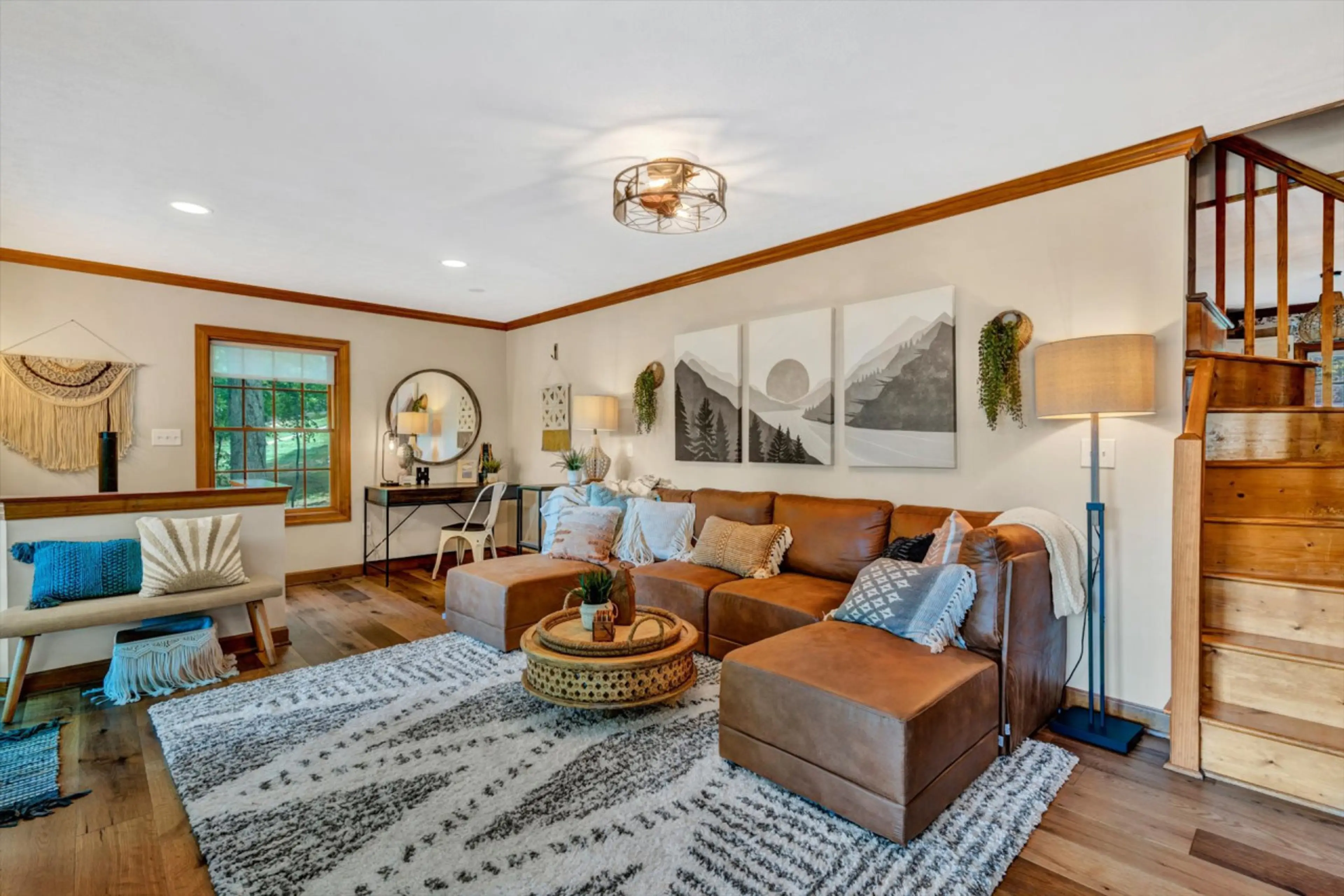 Kick back in the inviting living room with a large-screen TV and stylish décor.