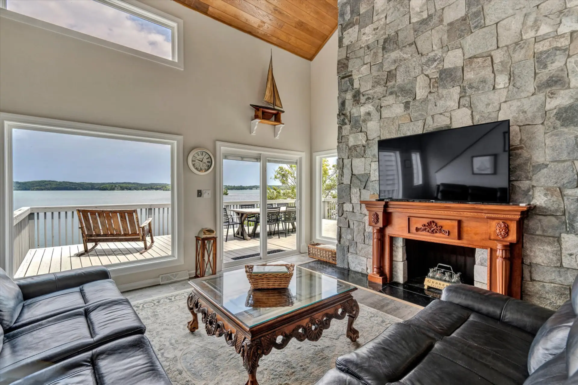 Kick back in the inviting living room with a large-screen TV and stylish décor.