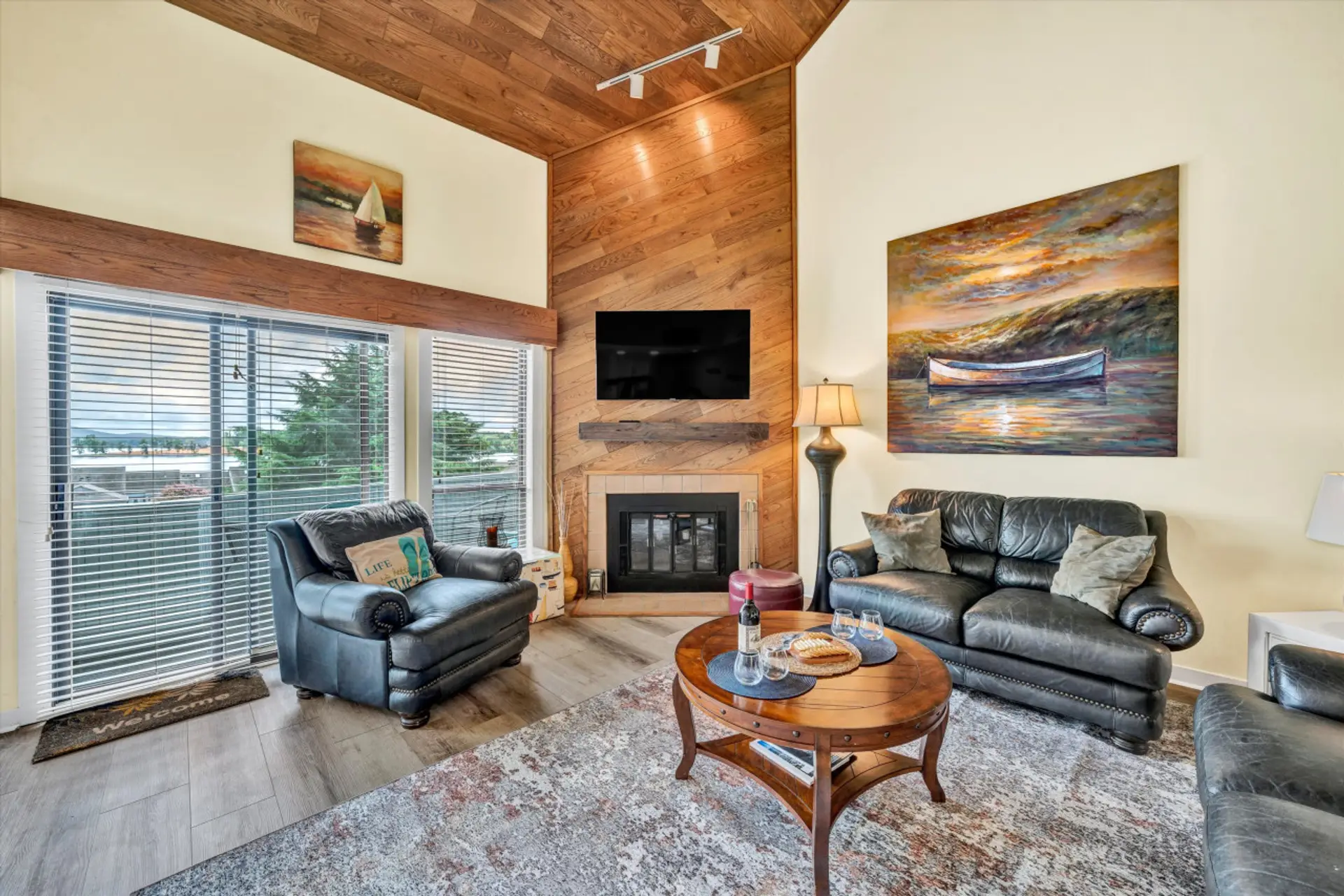 Kick back in the inviting living room with a large-screen TV and stylish décor.