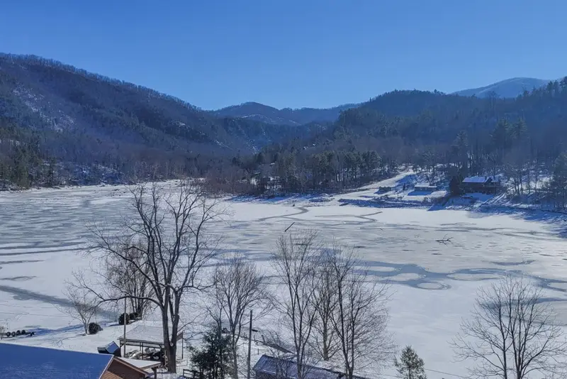 Winter view over a frozen Watauga Lake