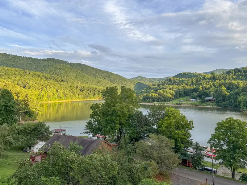 Golden hour over the lake from Eagles Peak