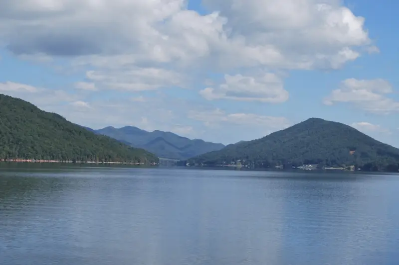 Wide-open Watauga Lake vista ringed by mountains