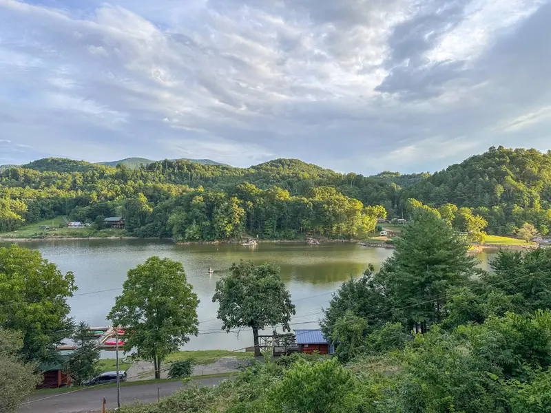 Panoramic lake and mountain view from the deck