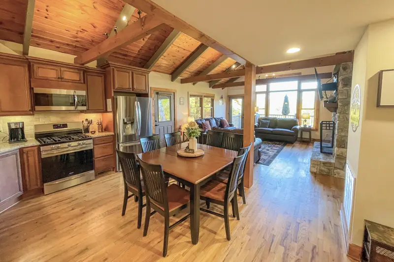 Main kitchen and dining area with seating for eight