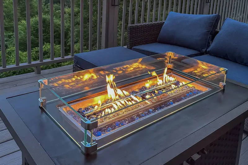 Gas fire table lit for s'mores and cozy nights