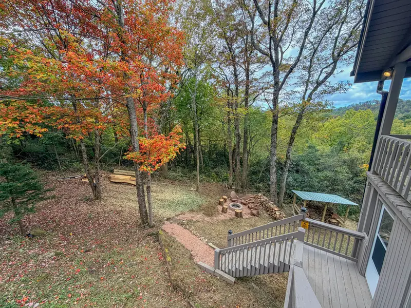 Outdoor fire pit area in autumn