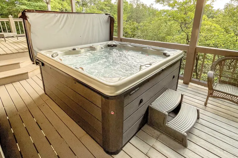Luxury hot tub on the covered lower deck