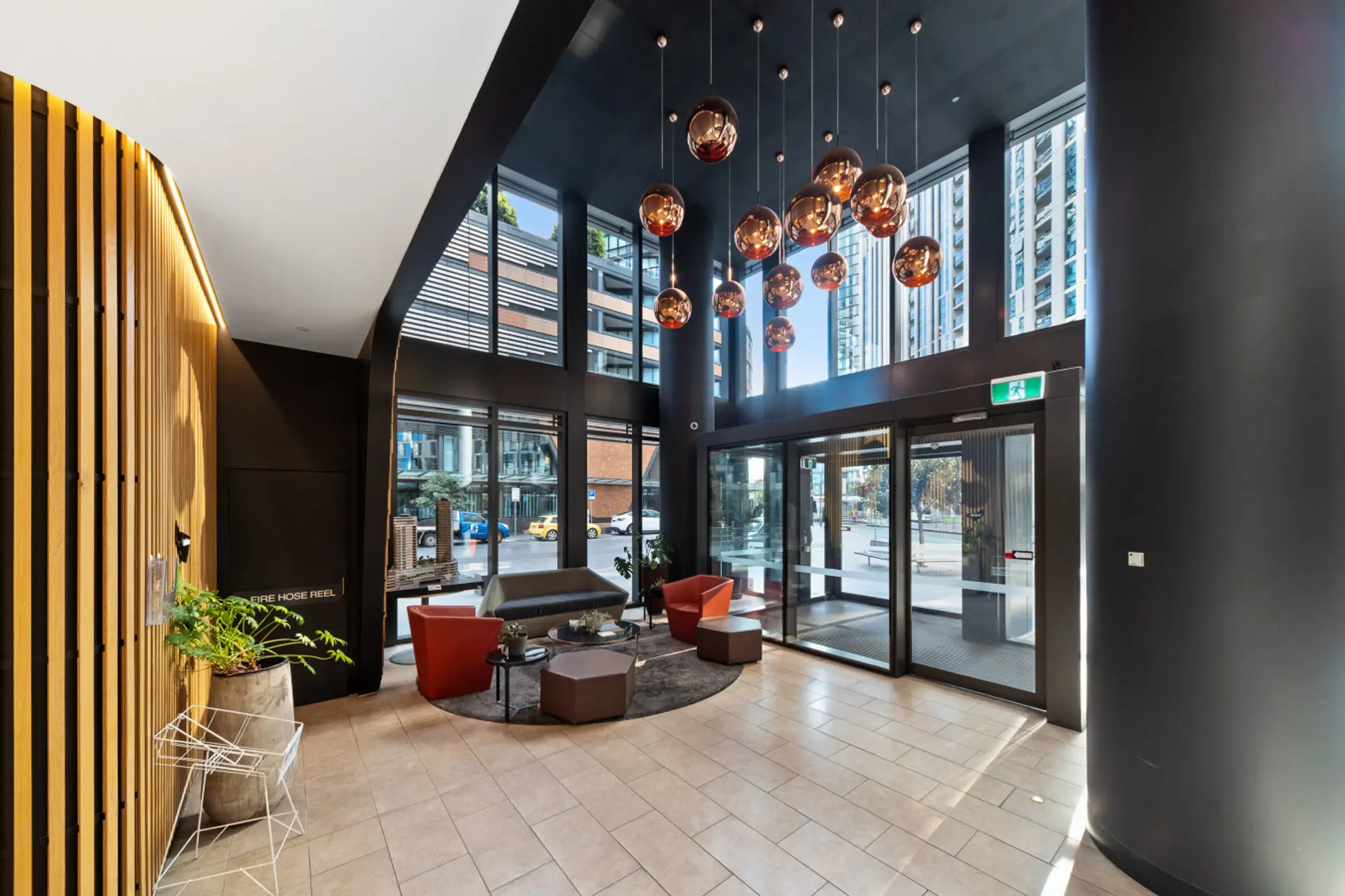 Glass sliding doors main foyer entrance.