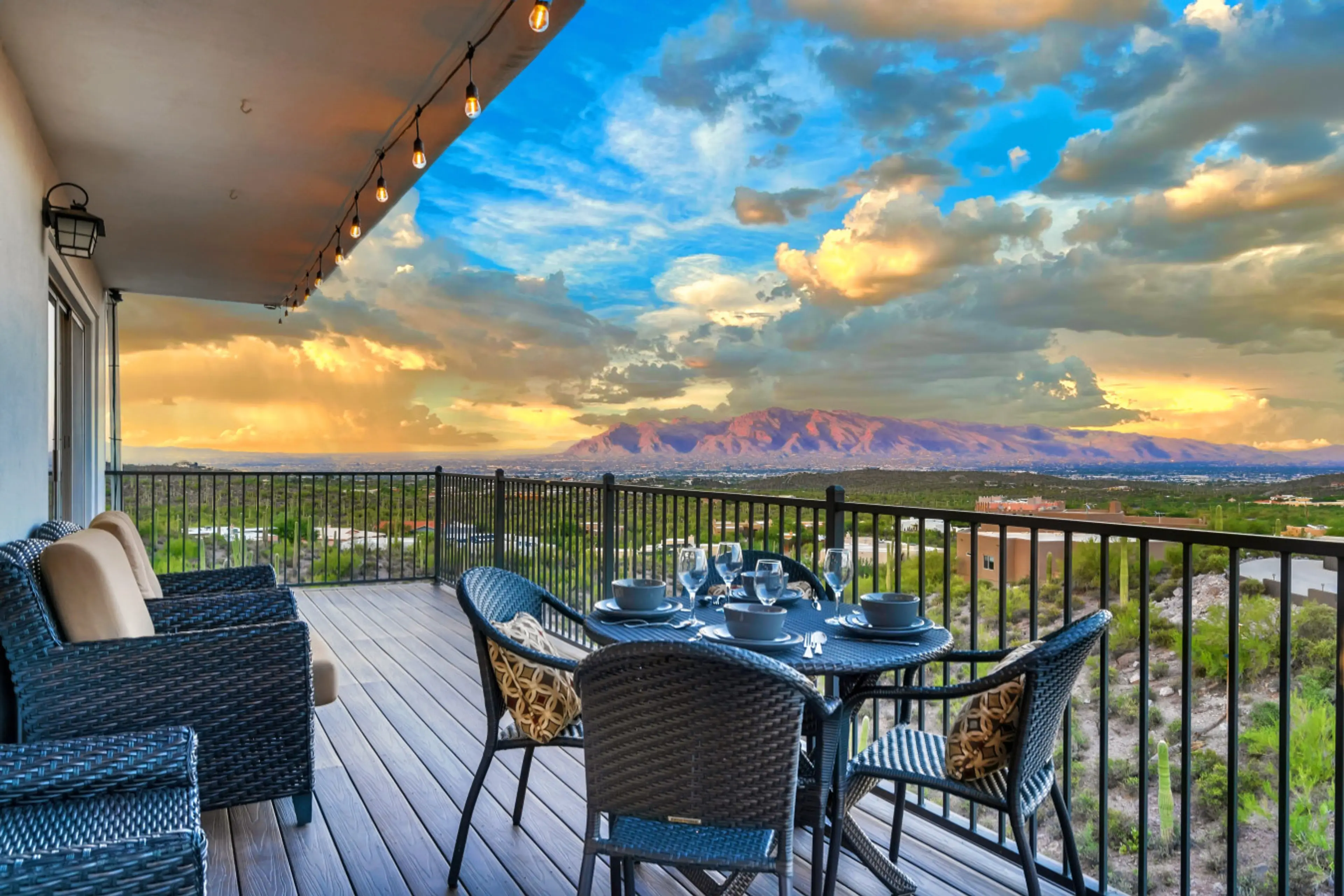 Balcony dining with breathtaking mountain panoramas