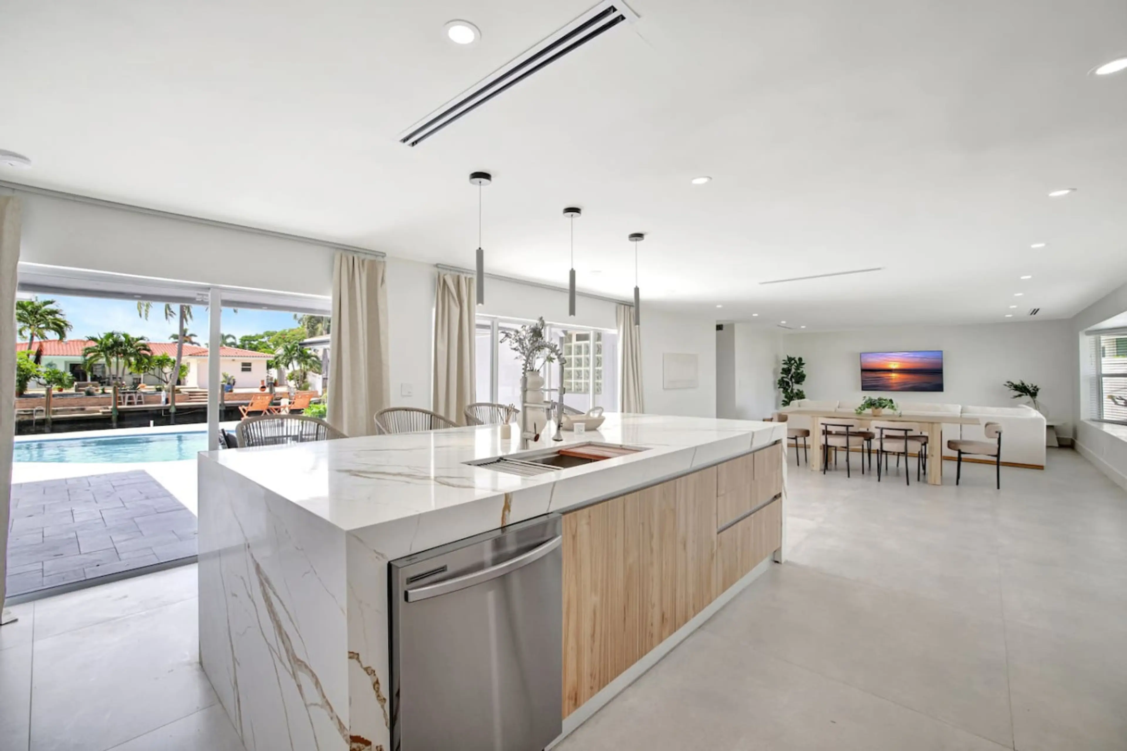 Open kitchen concept with views of the intercostal waters