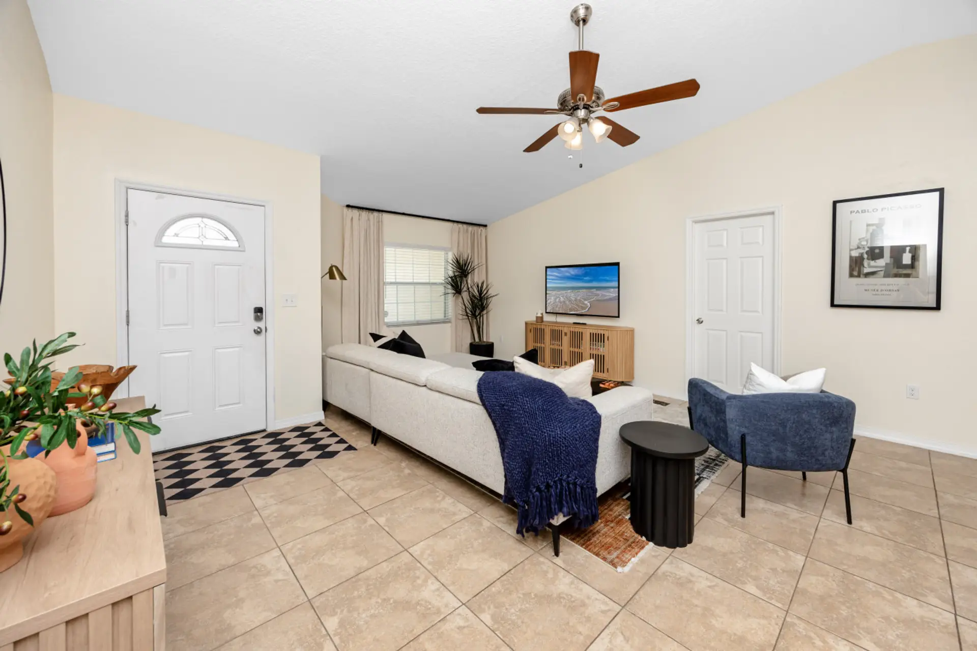 Living area with large flat screen Smart TV