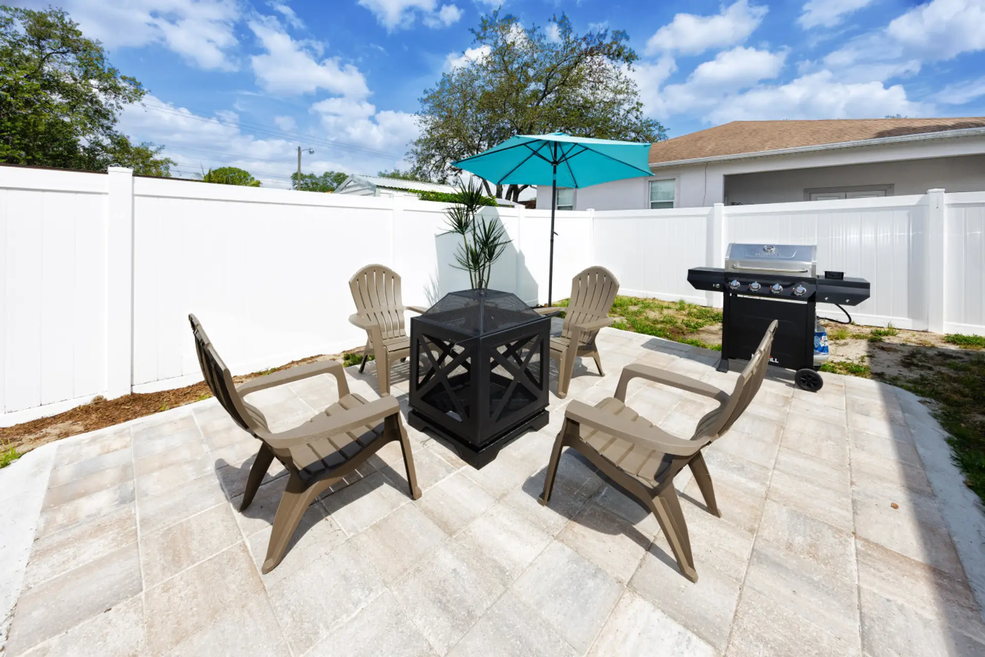 Back patio with firepit