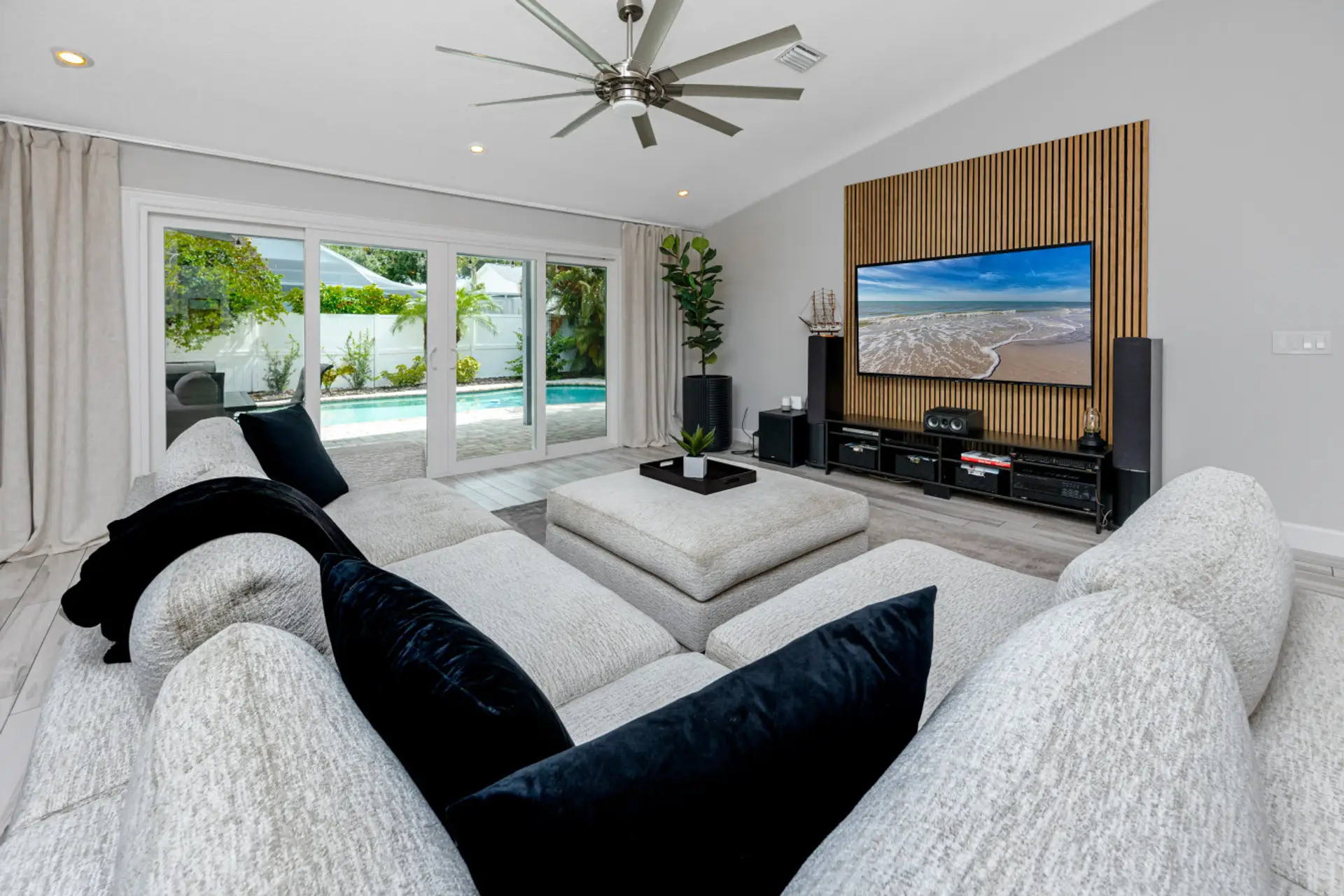 Bring the whole family! Plenty of comfortable seating, space to spread out, and a great spot for movie nights together.