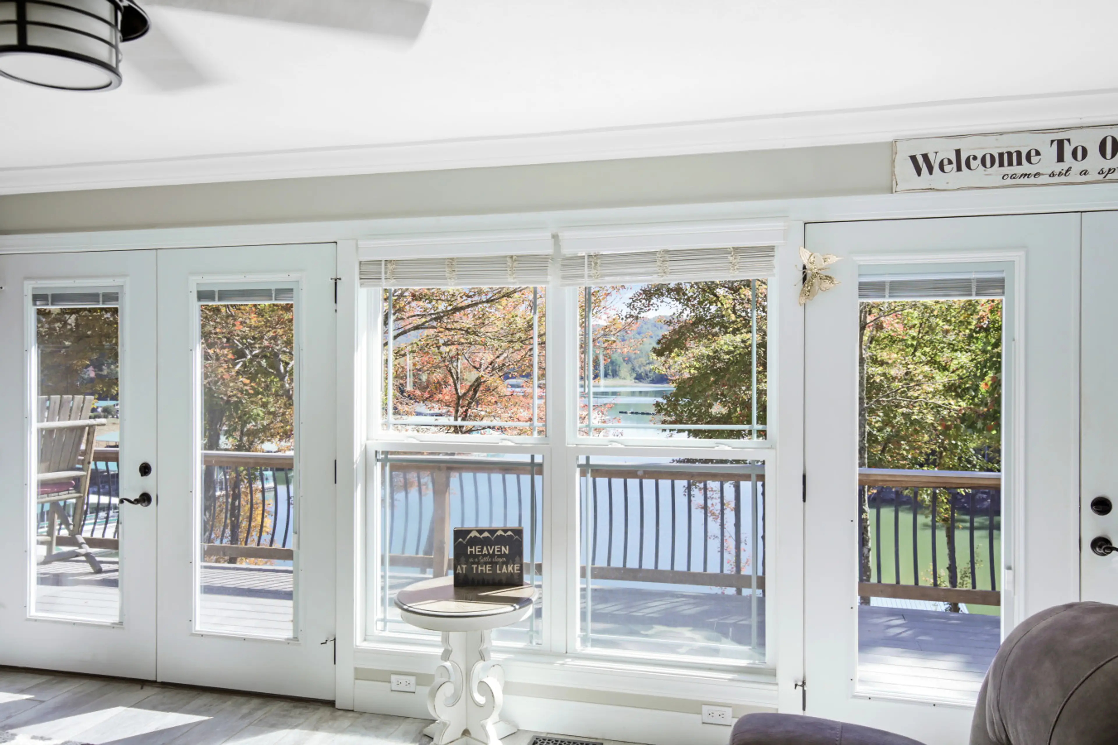 Lakefront Paradise great room fall view