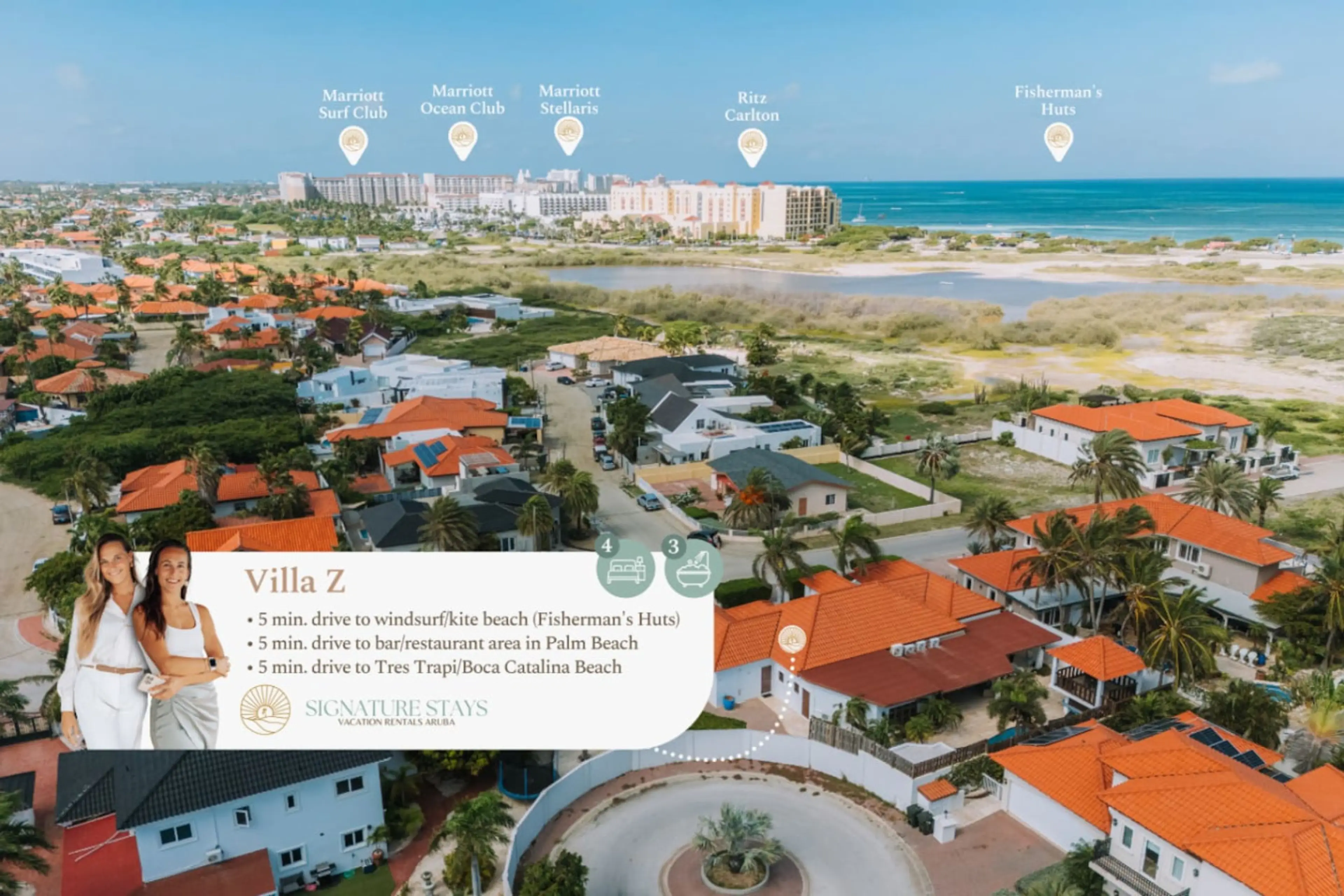 Villa Z is located in the peaceful neighborhood of Noord, just 5 minutes from Palm Beach, Fisherman’s Huts and the island’s best restaurants and nightlife. It’s the ideal base for exploring Aruba while still enjoying privacy and quiet.
