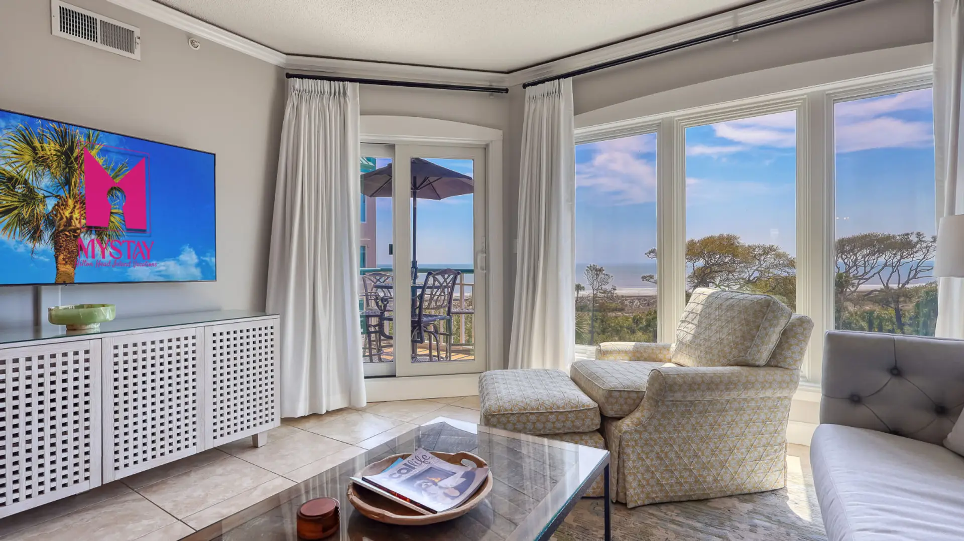 Bright Modern Living Room with Oceanview Balcony