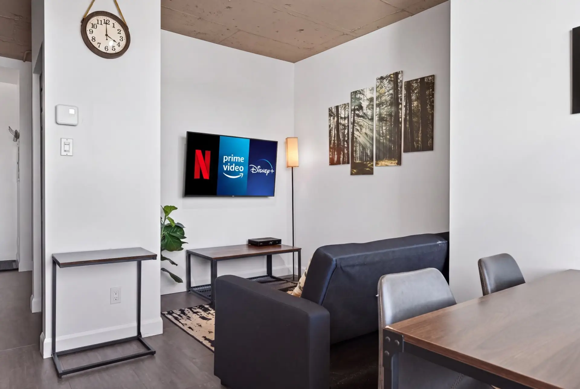 Salon avec TV intelligente et divan/lit double