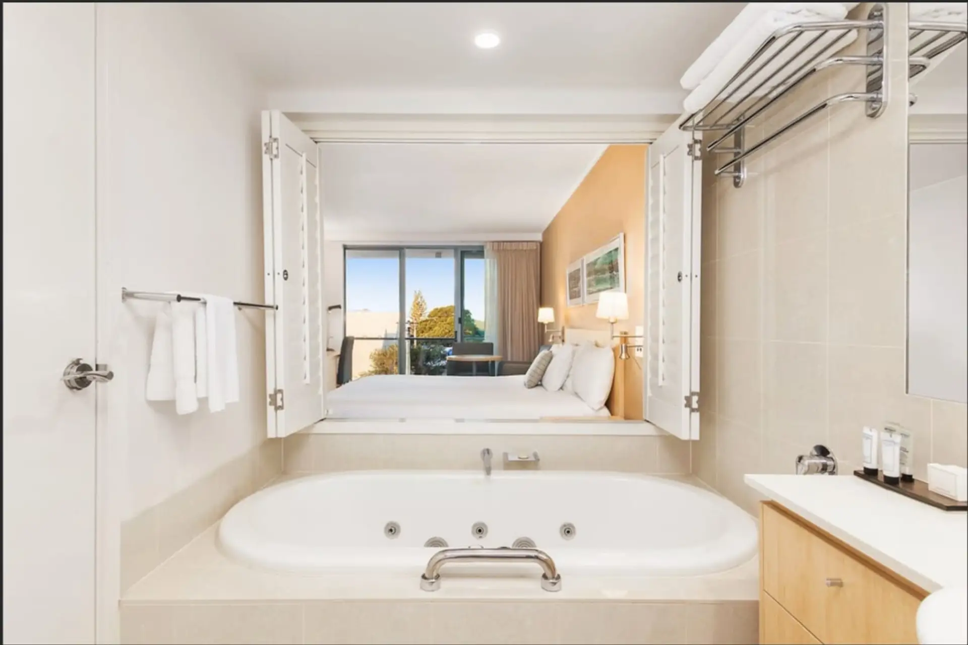 Spa with view to bedroom and out onto balcony