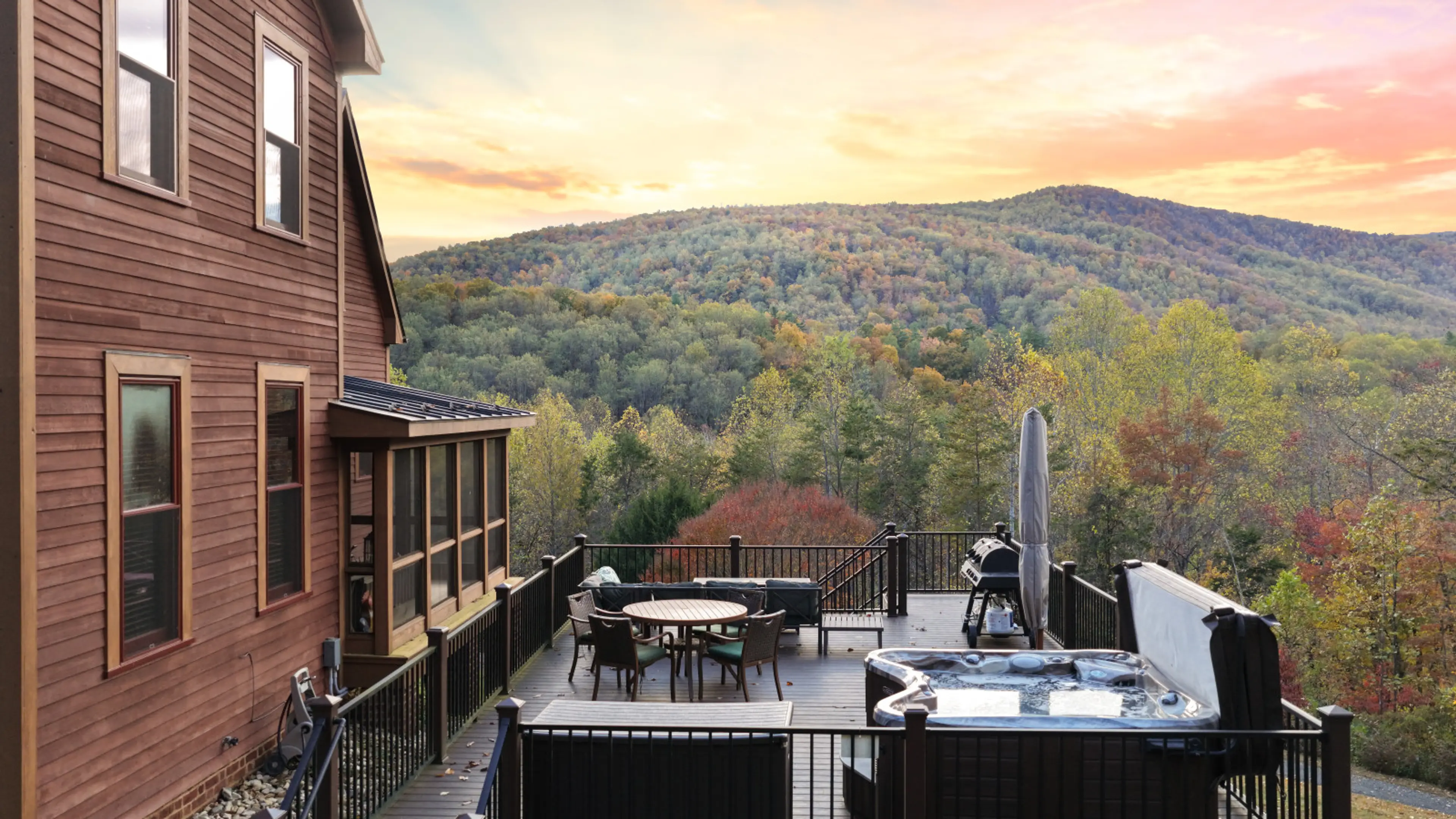 Amazing mountain views at sunset from deck with hot tub