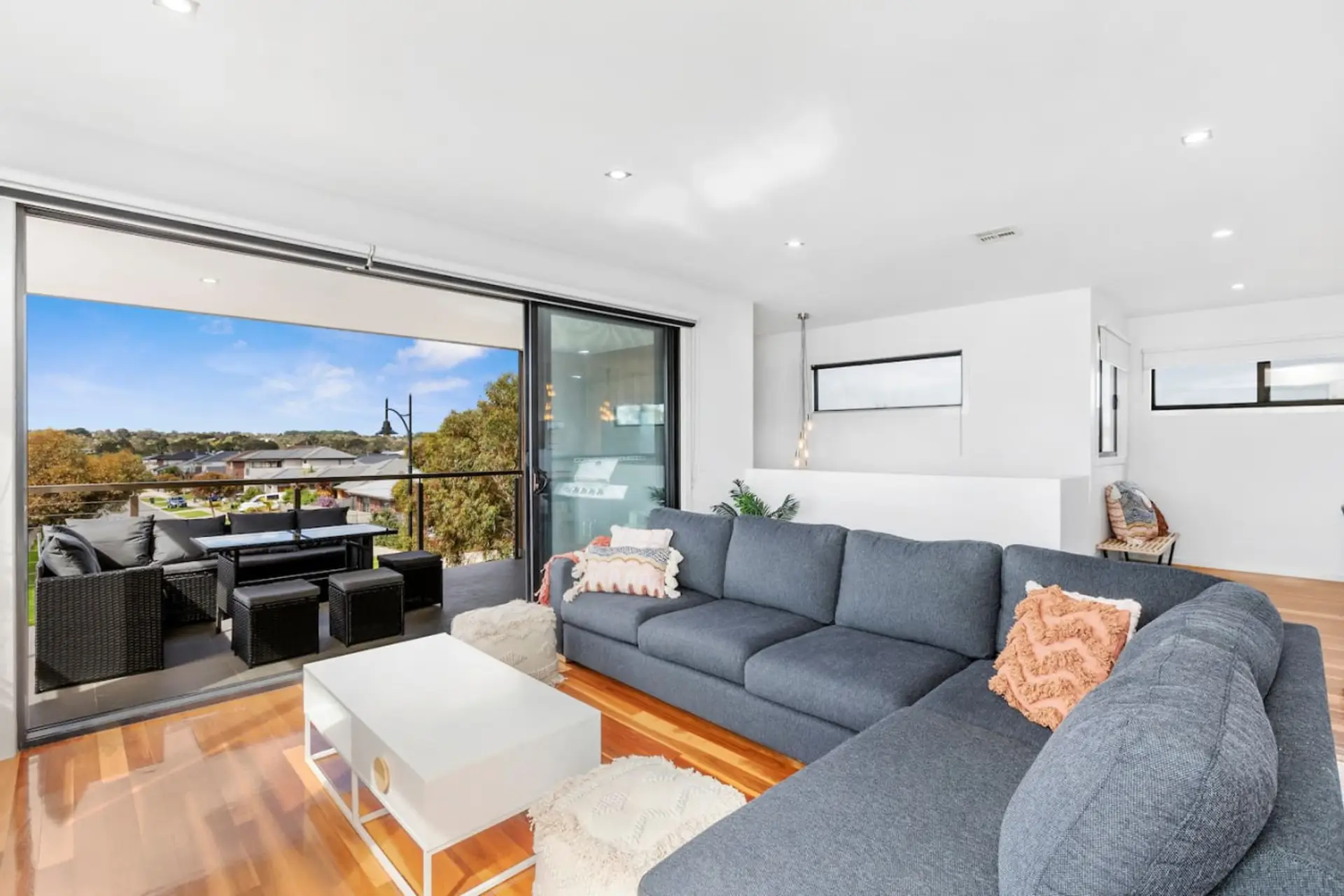 🌿 Seamless indoor-outdoor flow with a cozy living area and beautiful natural views