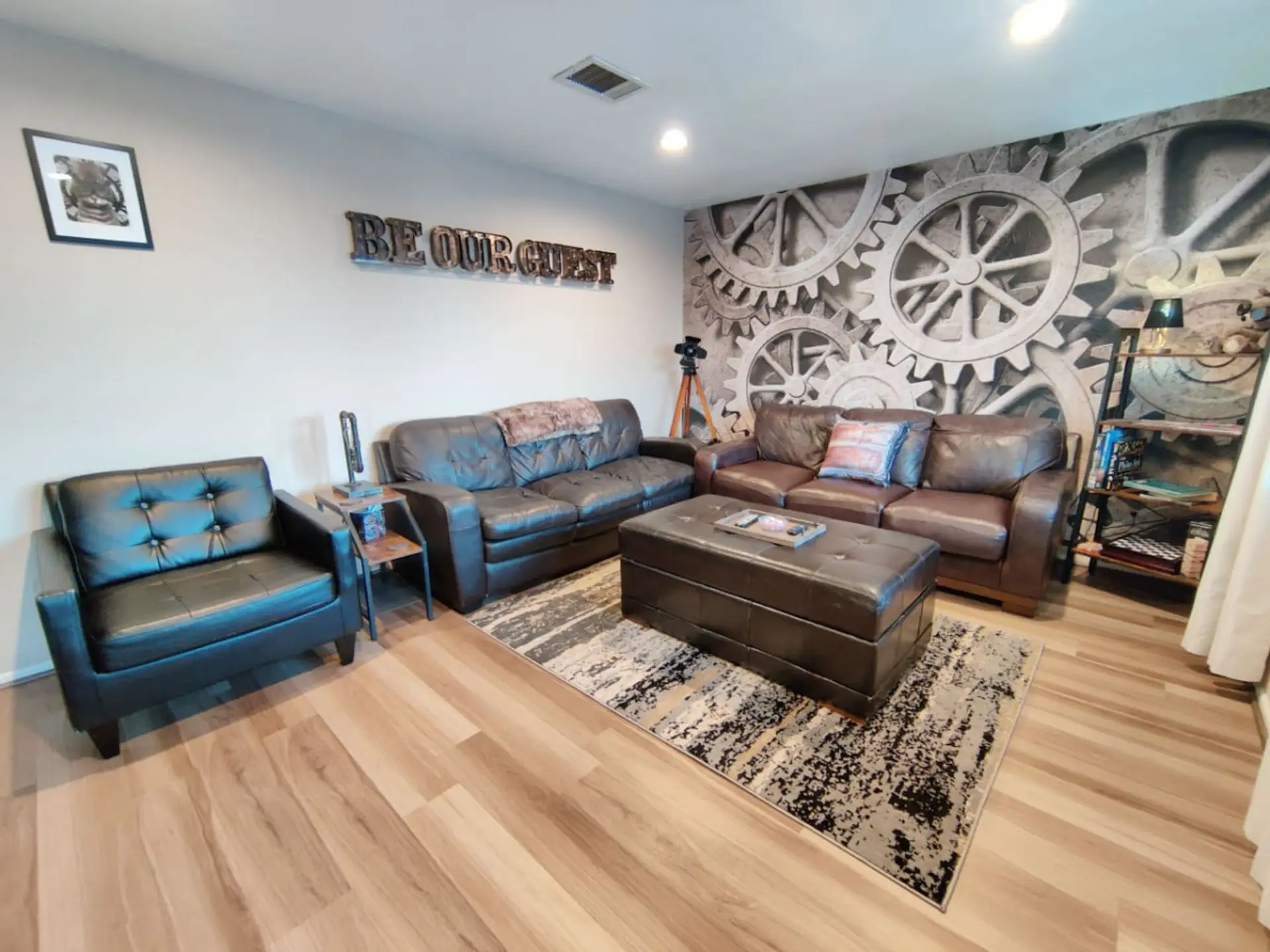 This steampunk themed unit is a perfectly subtle place to highlight your vacation.
